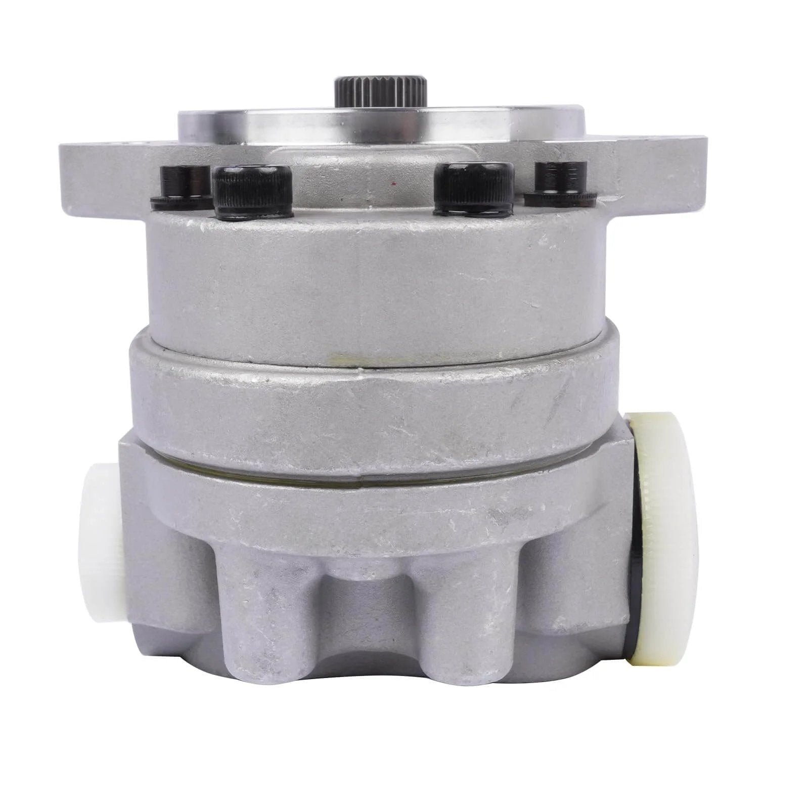 Front view of Getanye Hydraulic Gear Pump 7000311 Replacement for Bobcat S70 Skid Loader, displaying metal housing and fittings.