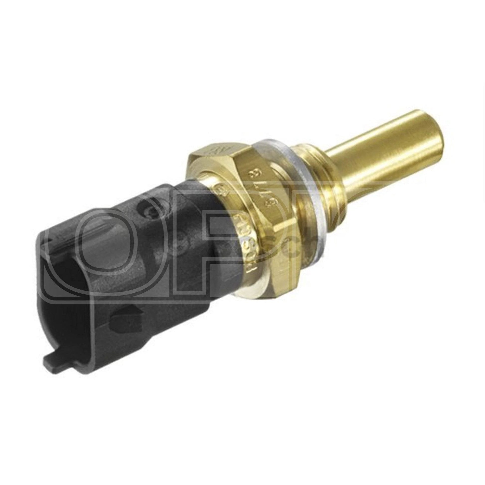 Premium OEM Bosch Engine Coolant Temperature Sensor Direct Fit For Buick Lacrosse Cadillac CTS Chevrolet Camaro Equinox Malibu Silverado Traverse GMC Acadia Pontiac G6 G8 And More For Many Engines, side view, metal and plastic, sensor for engine cooling.