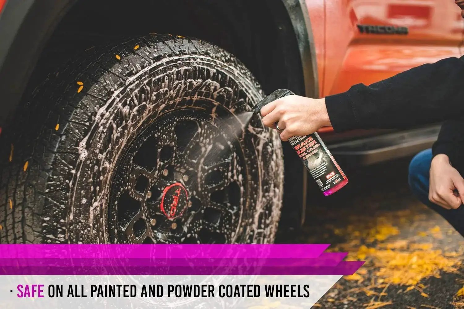 Applying Brake Buster Wheel Cleaner With Non Acid Formula For Safe Use On All Wheels Removes Brake Dust Dirt And Corrosion Thoroughly