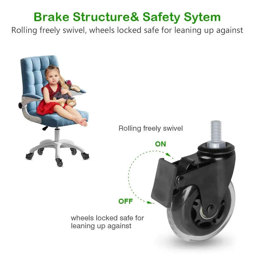 Brake Caster With Three Eighths Inch 16UNC Threaded Stem, Heavy Duty 3 Inch Lockable Bearing Caster With Lock Nuts shown on chair
