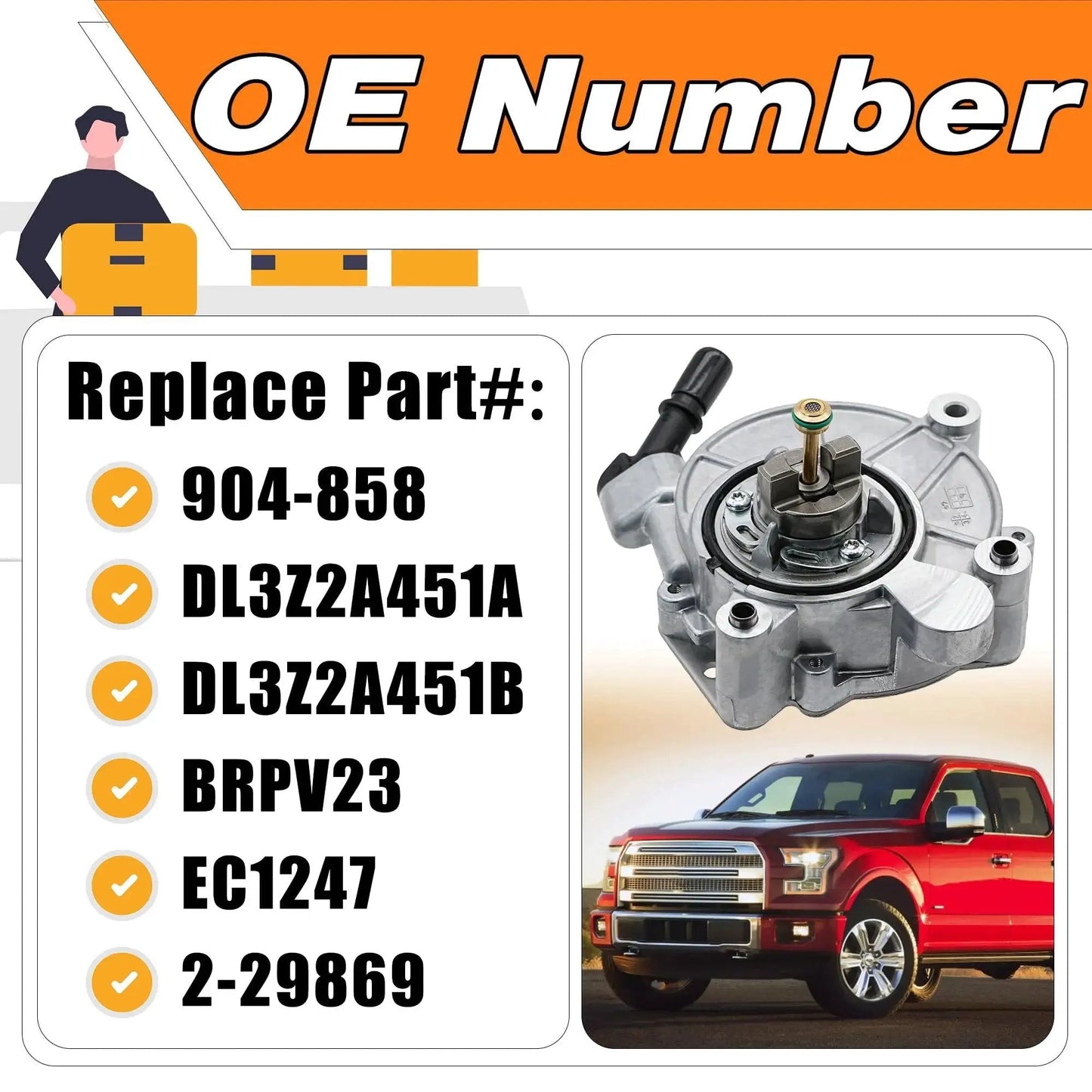 Brake Vacuum Pump For Ford F-150 Expedition Transit And Lincoln Navigator 3.5L Engine 2013-2020 with replacement part numbers