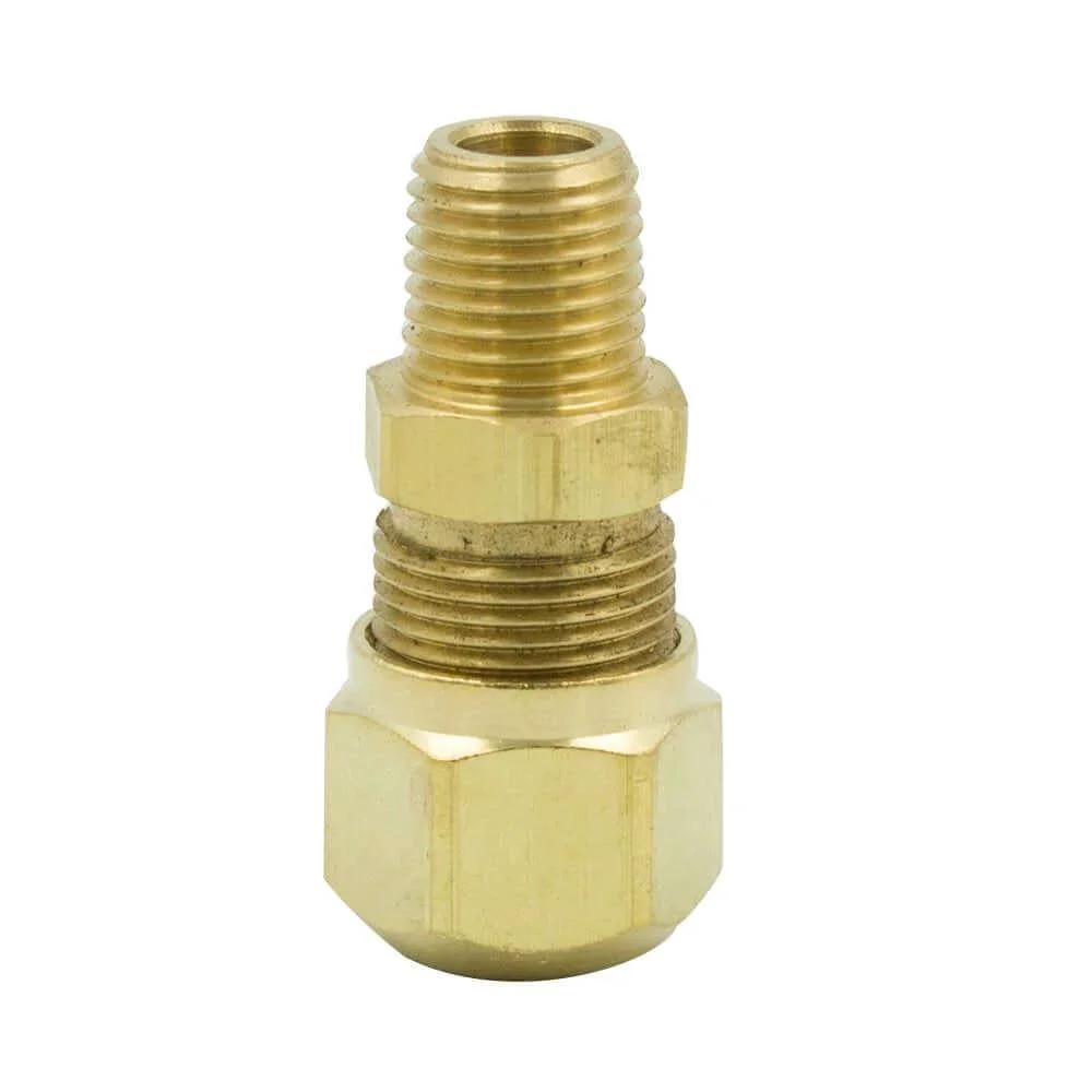 Brass DOT Air Brake Hose Fitting Male Connector For Nylon Tubing Three Eighths Inch Outer Diameter And One Quarter Inch NPT