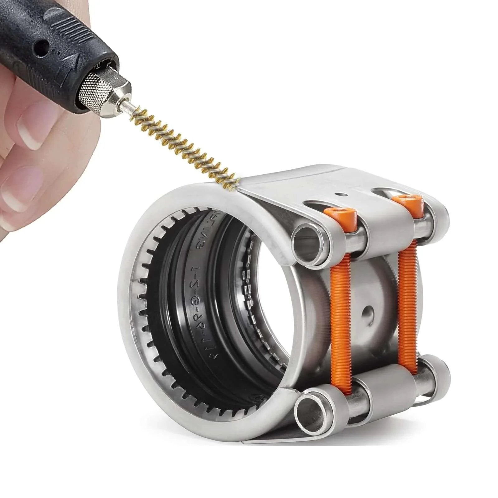 Using a 6 Pieces Brass Bore Brushes in Different Sizes, Brass Bristles Wire Cleaning Brush in 12mm on a power drill for a metal component.