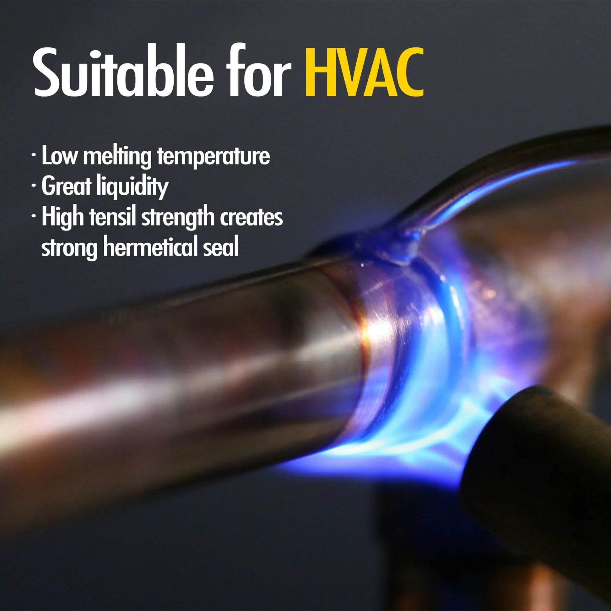 Brass Brazing Rods 40 Piece Pack for Easy Flow Welding in HVAC application with blue flame sealing metal pipes. Ideal for DIY projects.