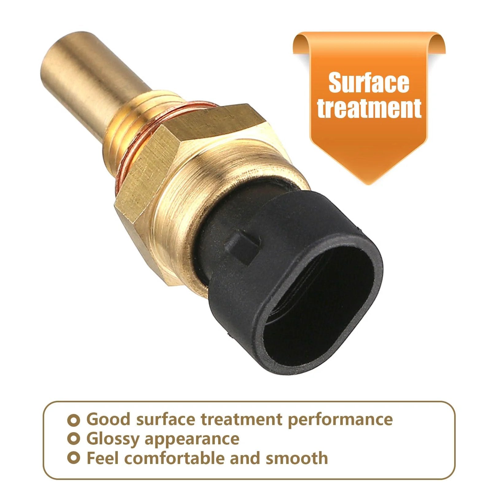 Beefed Up Brass Engine Coolant Temperature Sensor Replacement For Delphi Compatible Cars And Trucks With Gold Body, close-up view.