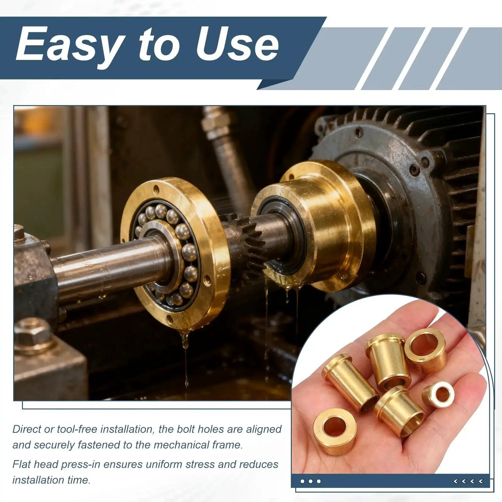 Three Piece Brass Flange Bearings Set With Self Lubricating Sleeve Bushings installed in machinery, durable corrosion resistance