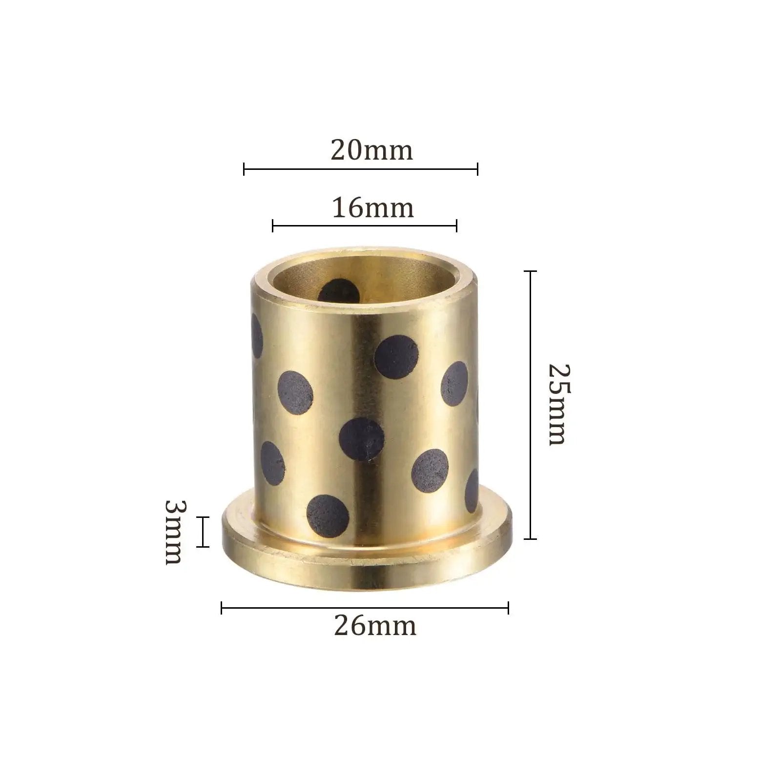 Two Pack Flange Sleeve Bearings Self Lubricating Brass Bushings 16Mm By 20Mm By 25Mm With 26Mm Flange Diameter And 3Mm Flange Thickness