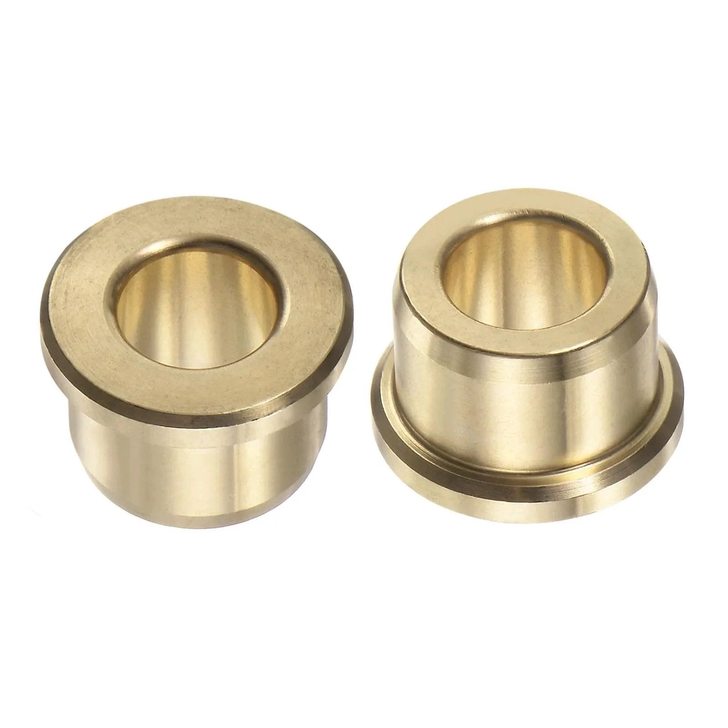Two Pack Flanged Sleeve Bearings With Three Eighths Bore And Five Eighths Outer Diameter for transmission and conveyor systems, brass.