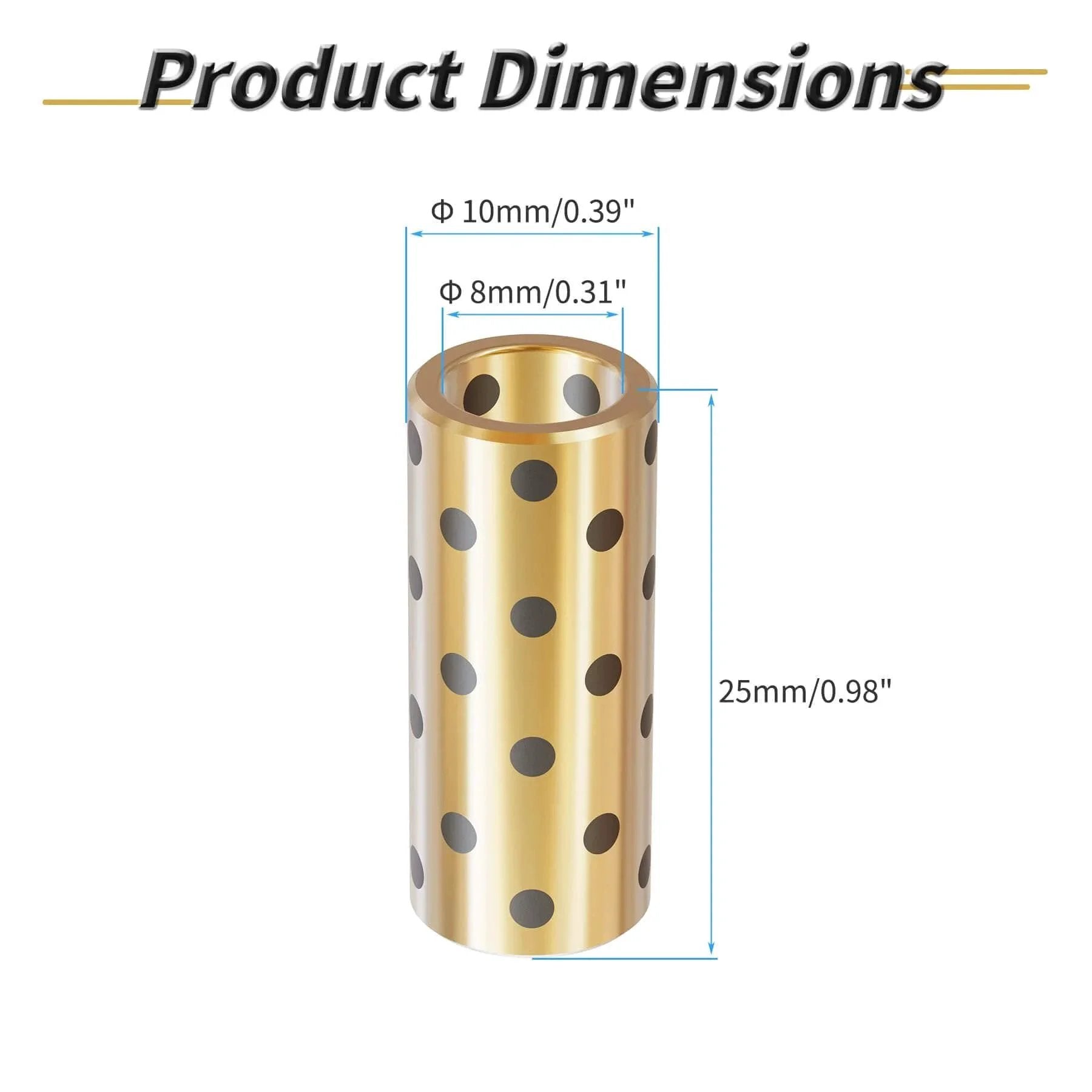 2 Pieces Brass Graphite Wrapped Oilless Bushings High Strength Brass Alloy 8mm ID 10mm OD 25mm Length dimensions