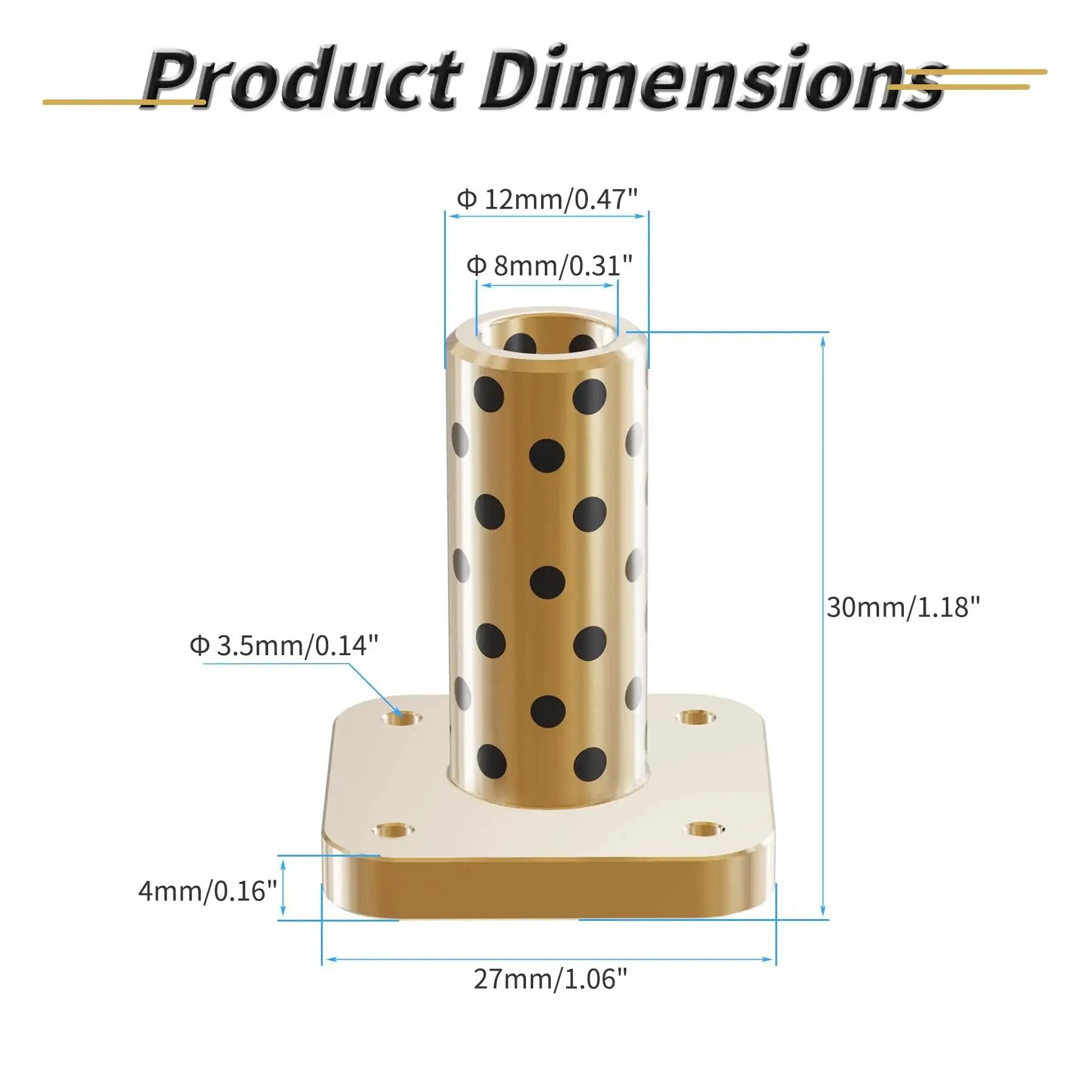 Two Pieces Brass Graphite Wrapped Oilless Sleeve Bearings Square Flanged Bushing With 8mm ID, 12mm OD, 30mm Length