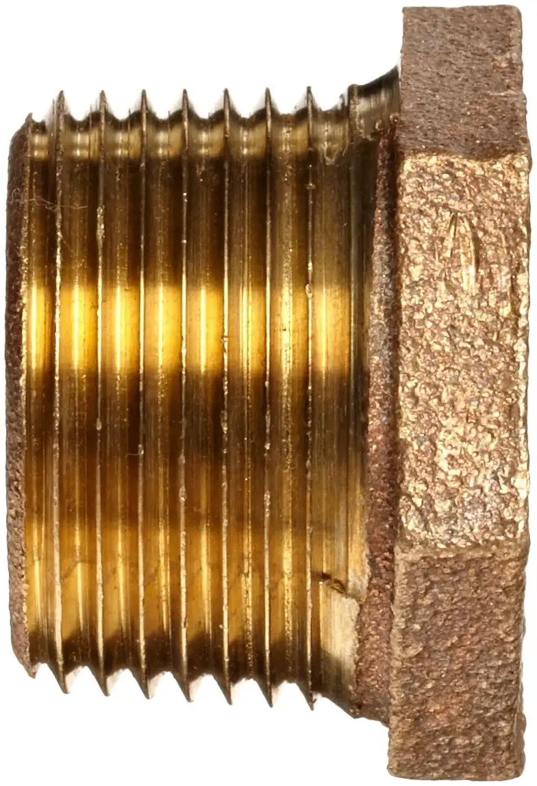 Side view of Durable Brass Hex Bushing Pipe Fitting 2 Inch Male To 1 Inch Female NPT Workhorse Plumbing and Industrial Connector.