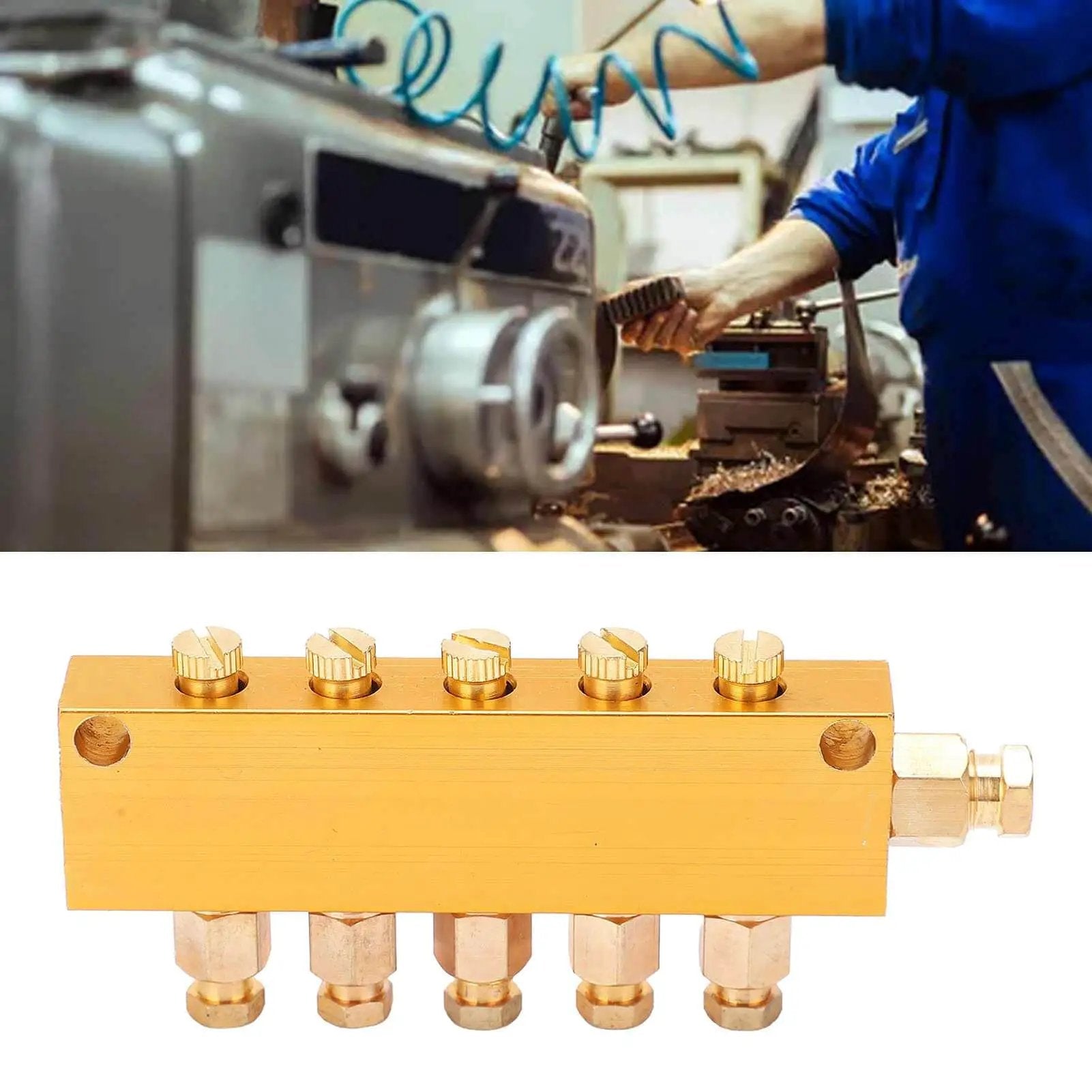 Oil Distributor Adjustable Brass Lubrication System Piston Separator Valve for CNC Machining Centers in machine shop.