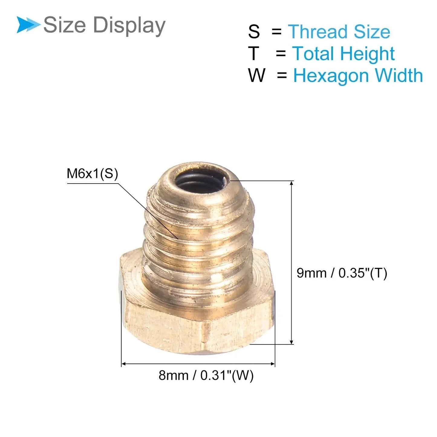 Push Button Grease Oil Cup For Lubrication System M6x1 Male Thread shown with size dimensions in brass finish