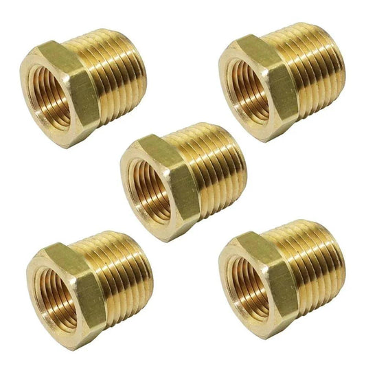 One Half NPT Male To One Quarter NPT Female Brass Bushing Reducer Pipe Fitting 5 Pack for LP Gas and Hydraulic Systems