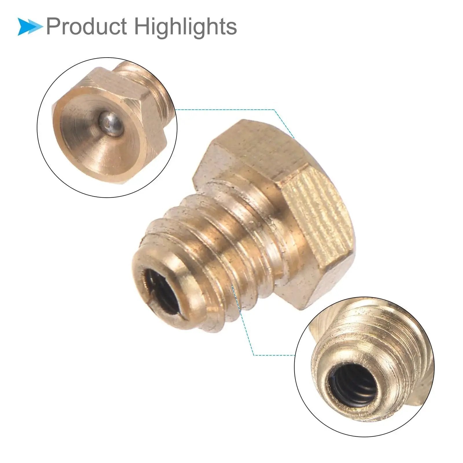 Push Button Grease Oil Cup For Lubrication System M6x1 Male Thread Hex Ball Oiler Nipple 4 Piece Kit close-up brass fitting
