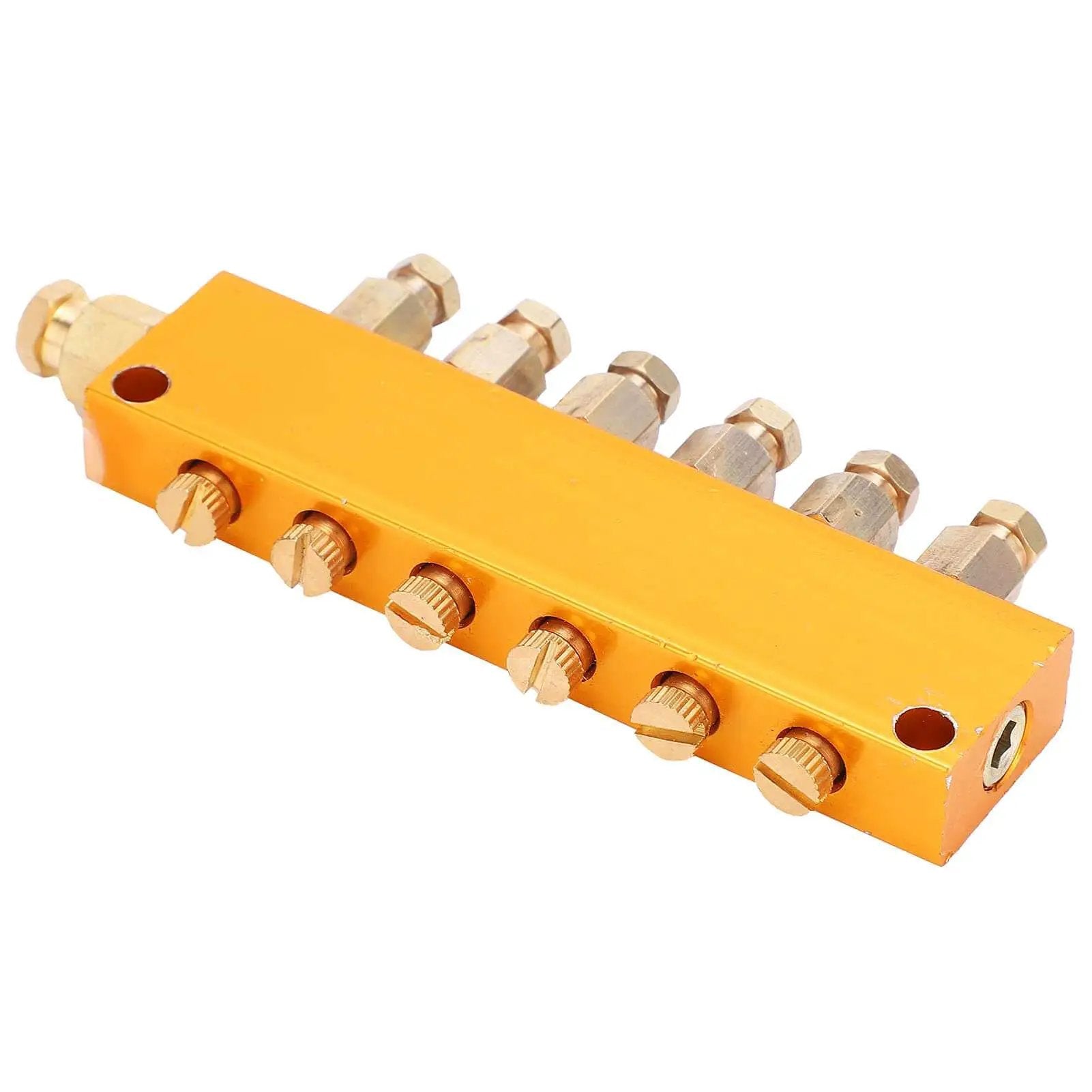 Adjustable Brass Oil Distributor With Piston Separator Divider Valve For CNC Machining Centers, six-outlet lubrication system.