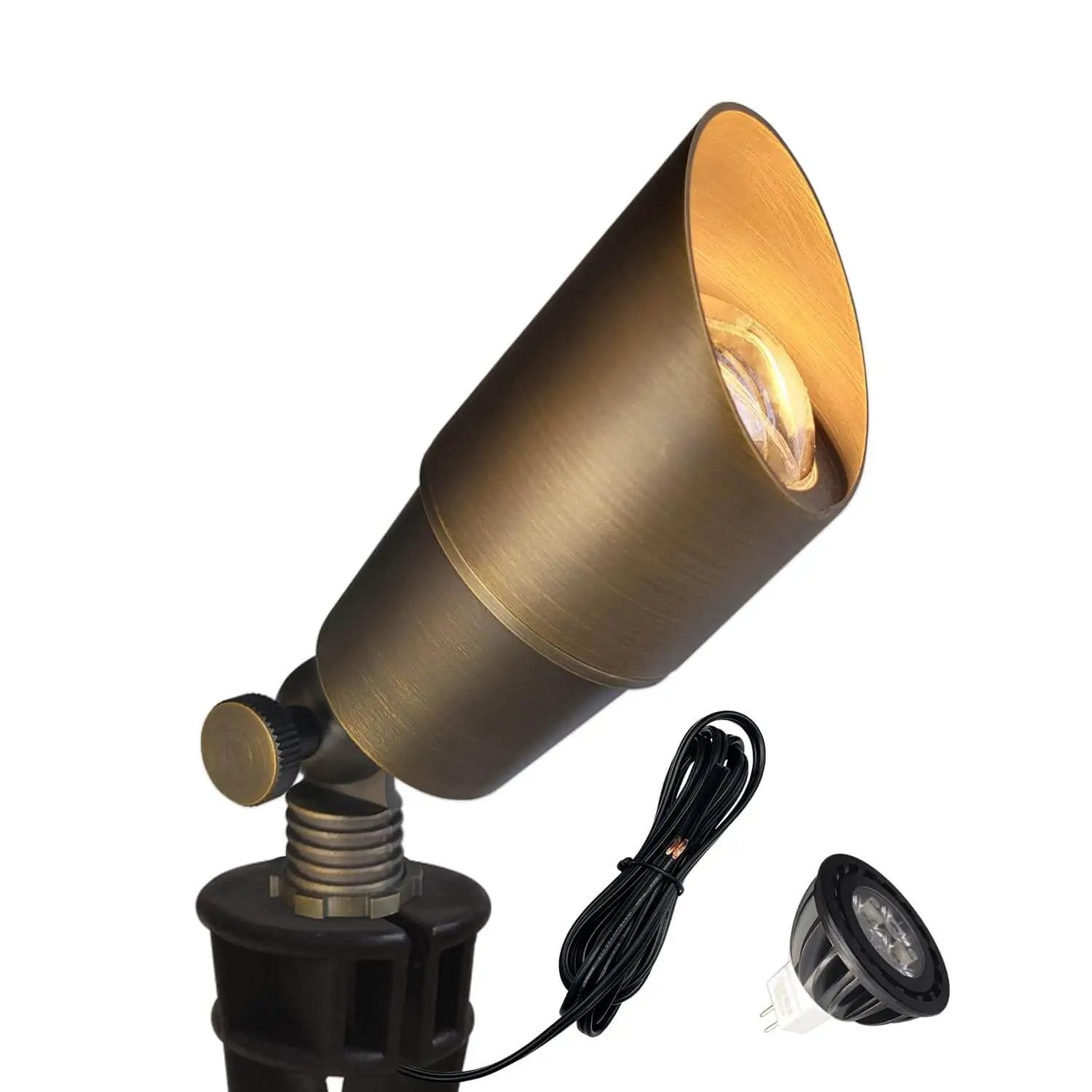 Warm White Die Cast Brass Outdoor Spotlight For Landscape Lighting 12V Low Voltage MR16 LED Bulb 2700K 450LM CRI 85 Plus 5W Directional Garden Patio Up Light COLOER 101B close-up