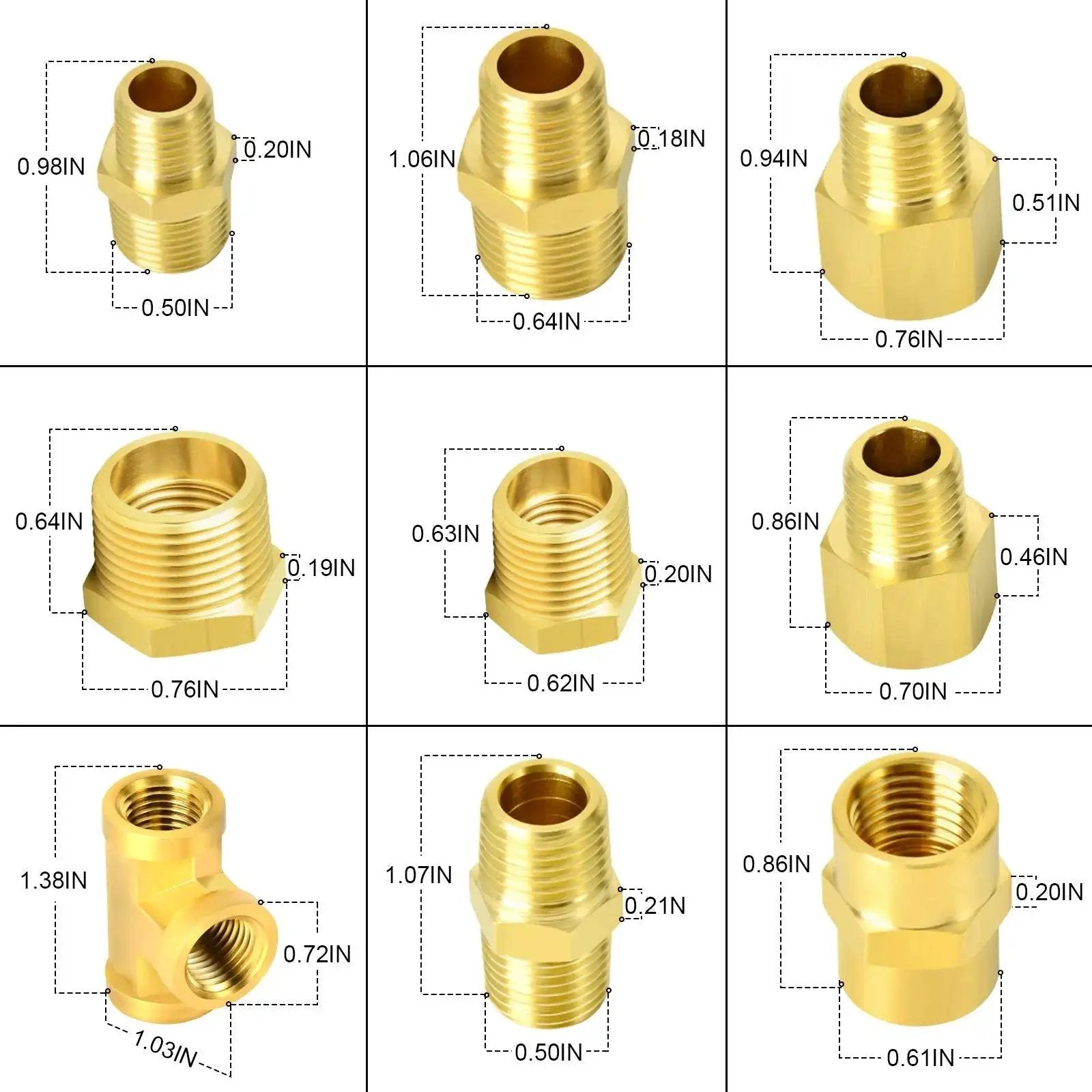 Brass Pipe Fitting Kit 26 Piece With Hex Bushing Reducer Adapter Hex Nipple And 90 Degree Street Elbow Barstock Durable Corrosion Resistant
