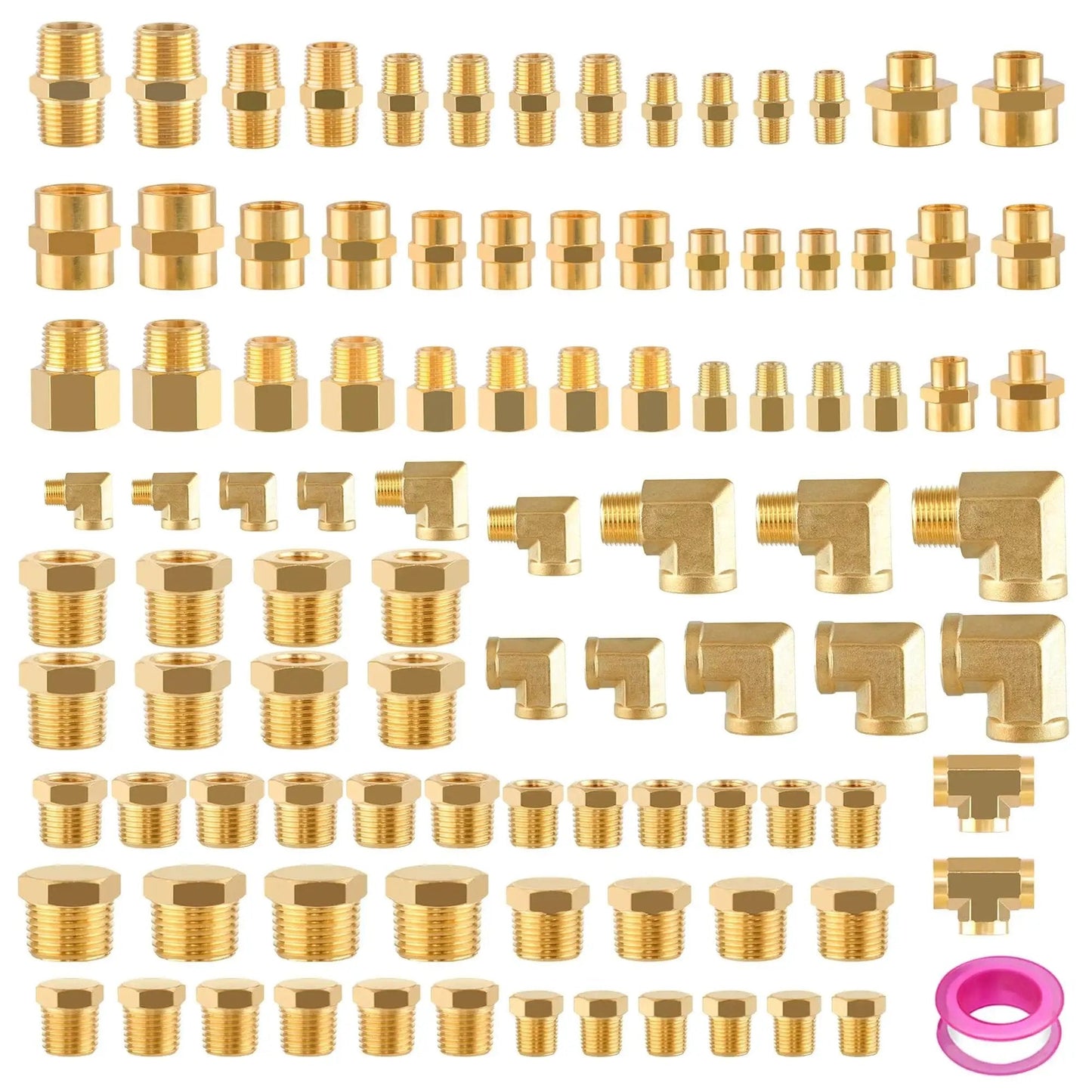 Brass Pipe Fittings Kit 98Pcs Value Pack With NPT Adapters Reducers Hex Nipples Bushings Plugs for DIY Plumbing