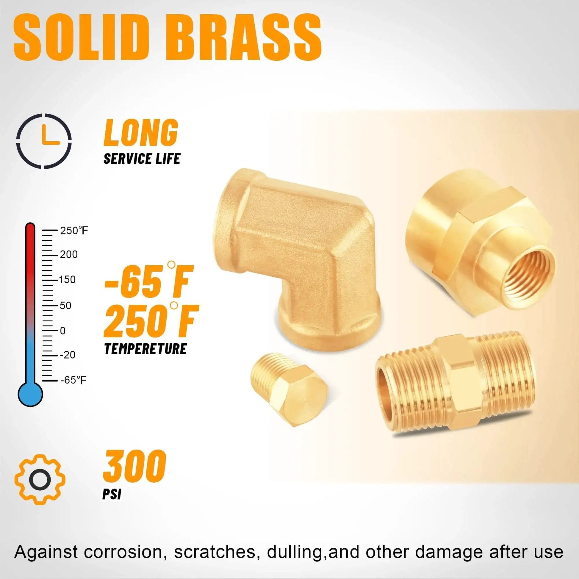 Brass Pipe Fittings Kit 98Pcs Value Pack With NPT Adapters Reducers Hex Nipples corrosion resistance temperature and pressure details