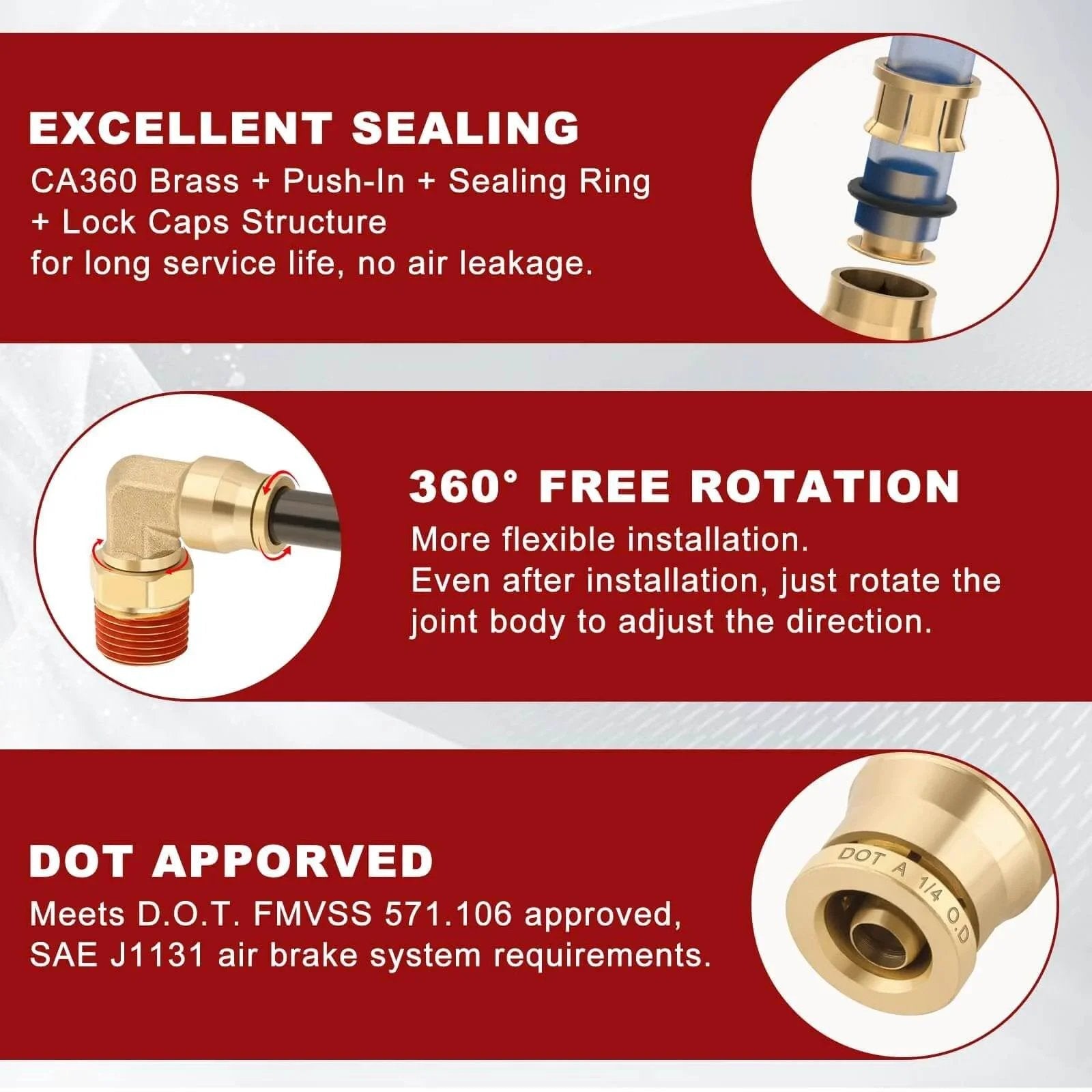 Diagram showcasing Brass Quick Push To Connect Fittings One Quarter Inch Tube OD To One Eighth Inch NPT Thread 90 Degree Swivel Elbow