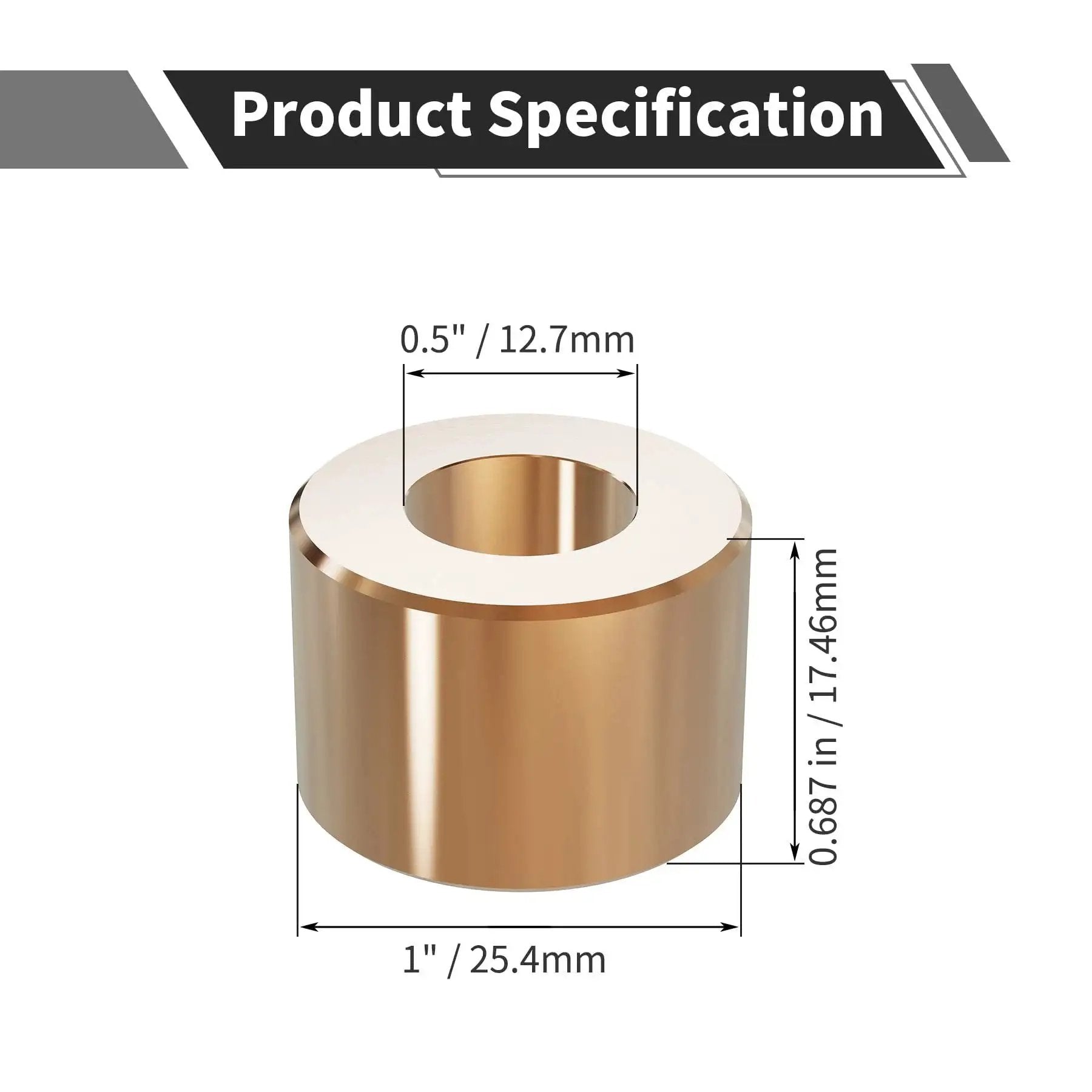Industrial Sleeve Bearing 1/2 Inch Bore 1 Inch Outer Diameter 11/16 Inch Length Cast Brass Wrapped Oilless Bushing Copper Alloy