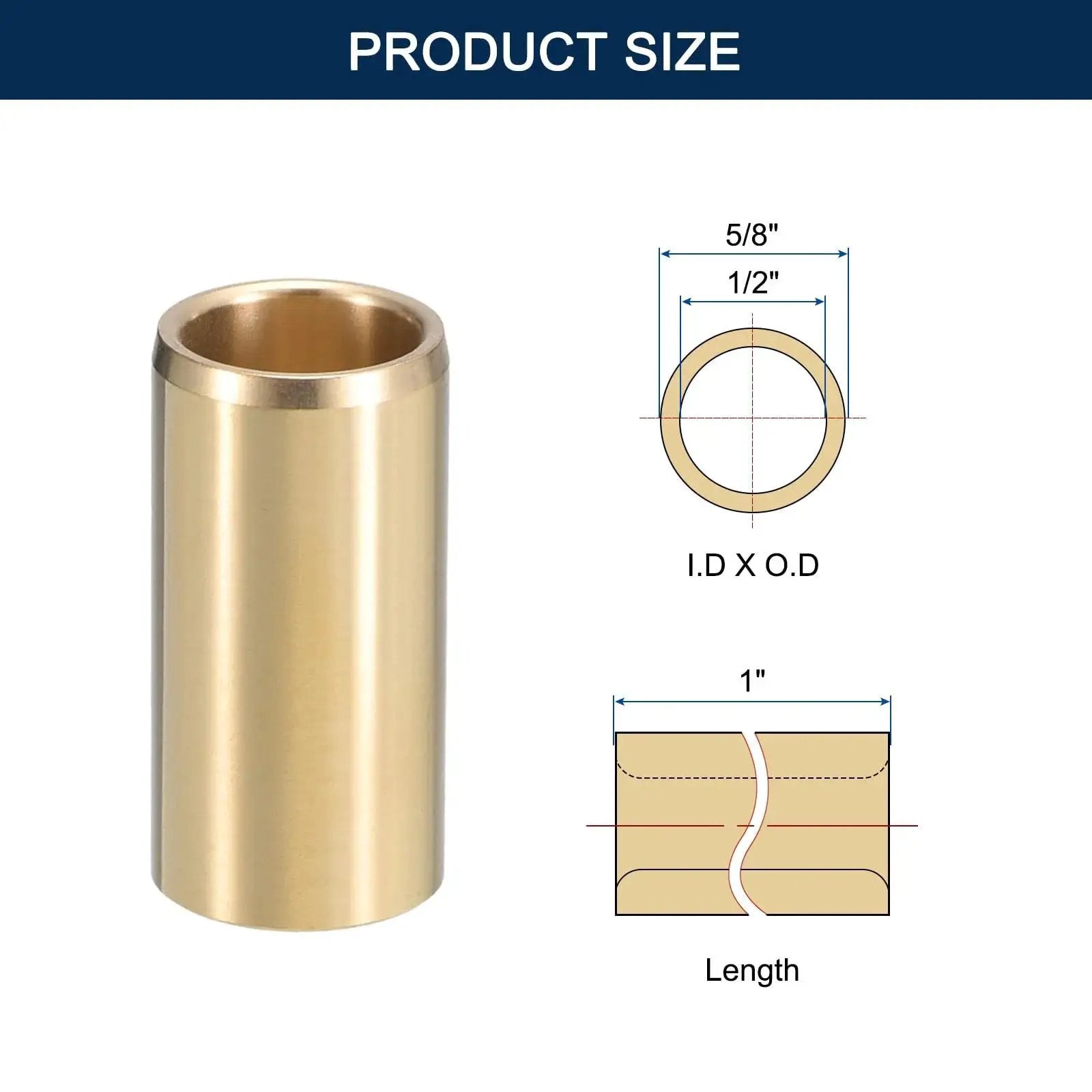 Cast Brass Sleeve Bearing With One Half Inch Bore And Five Eighths Inch Outer Diameter And Five Eighths Inch Length Self Lubricating Bushing