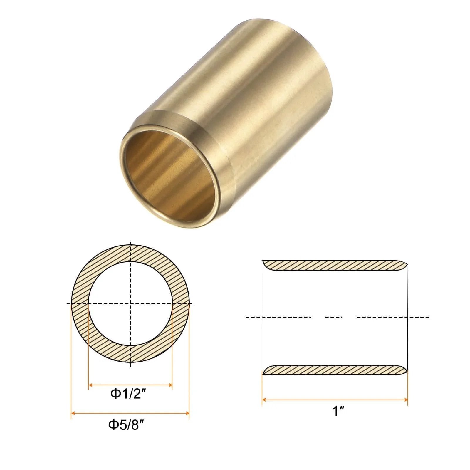 Two Pack Sleeve Bearings With Half Inch Bore Five Eighths Inch Outer Diameter And One Inch Length Wrapped Oilless Brass Alloy Bushings