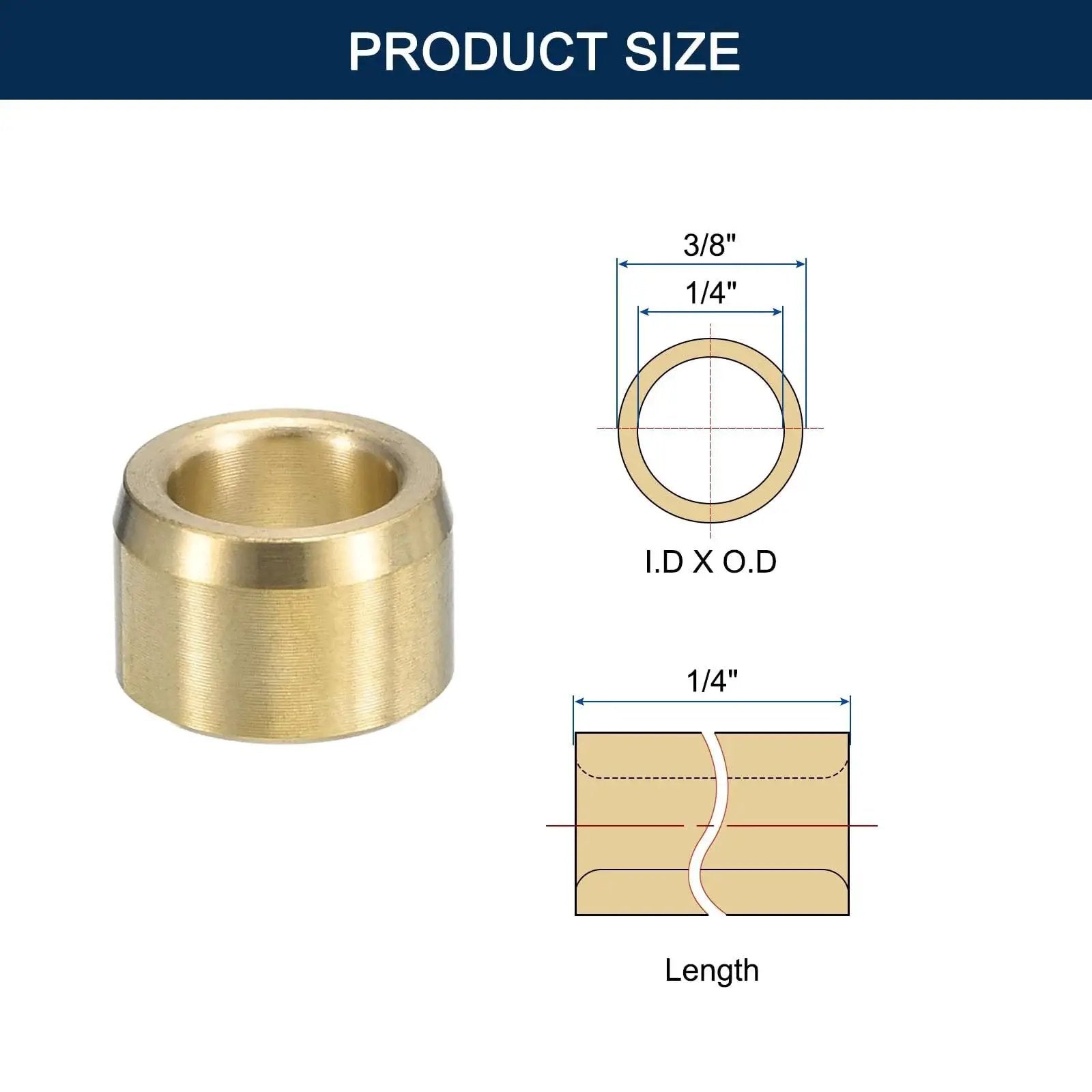 Cast Brass Sleeve Bearing One Quarter Inch Bore Three Eighths Inch Outer Diameter One Quarter Inch Length diagram and dimensions