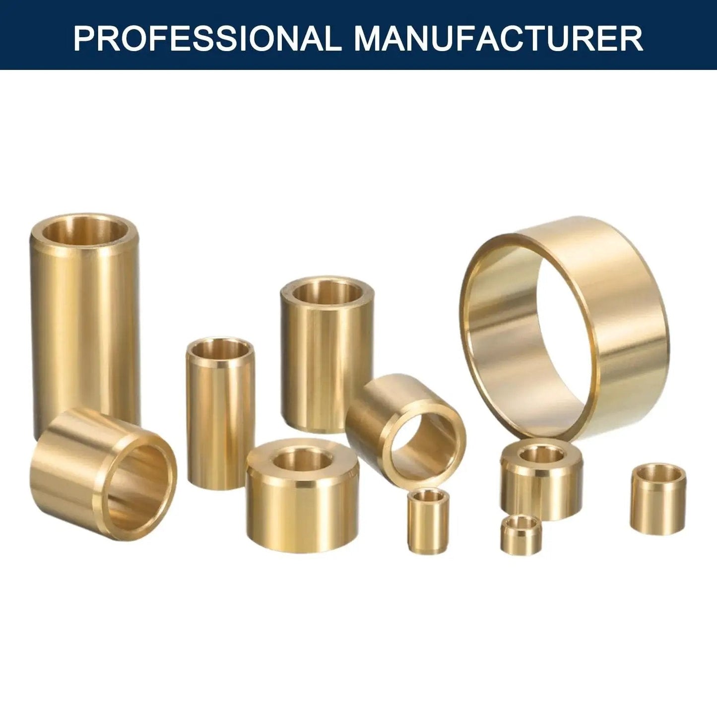Assorted brass sleeve bearings, including Brass Sleeve Bearing Half Inch Bore Three Quarter Inch Outer Diameter Half Inch Length Self Lubricating Bushing Two Pack.