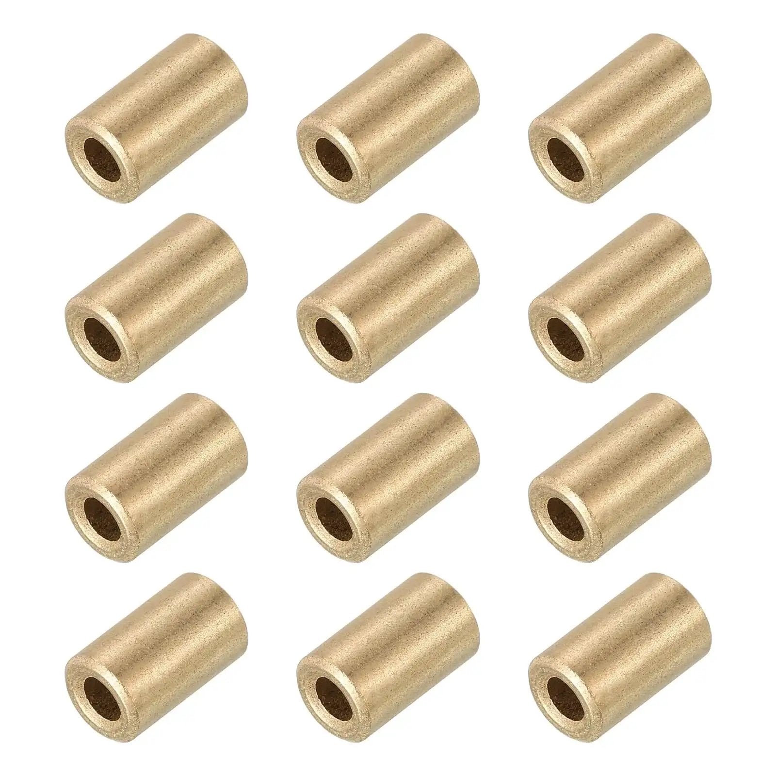Pack of 12 self lubricating cast brass sleeve bearings 3mm bore 6mm OD 10mm length plain shaft bearings for sliding movements gold tone
