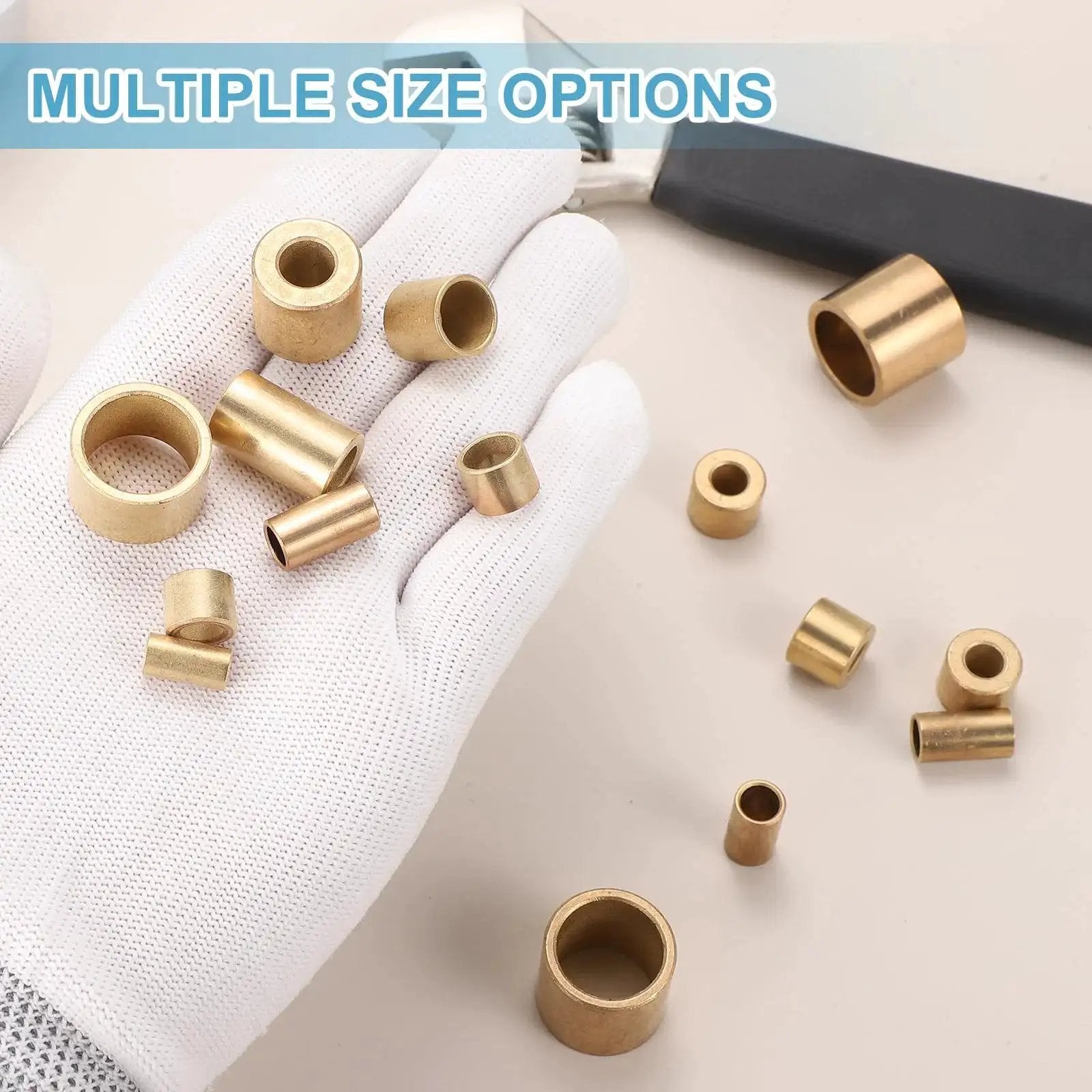 Self Lubricating Cast Brass Sleeve Bearings 3mm Bore by 6mm Outer Diameter and 4mm Length Gold Tone Pack of 12 shown in hand