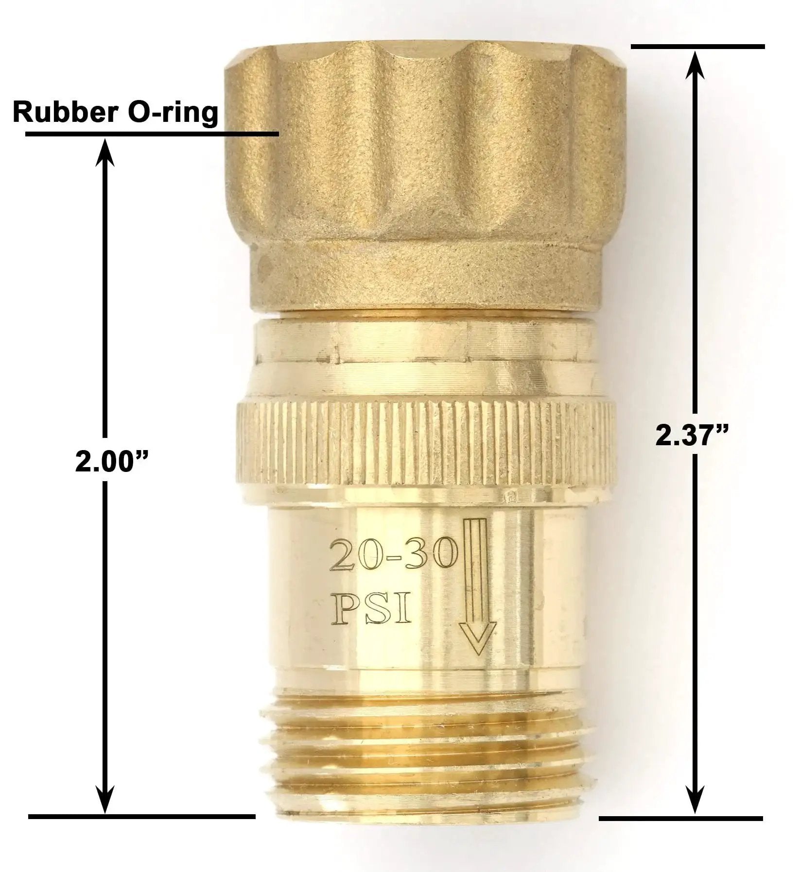 Heavy Duty 25 Psi Water Pressure Regulator For Drip Irrigation With 3/4 Inch FHT To 3/4 Inch MHT Lead Free Brass, side view