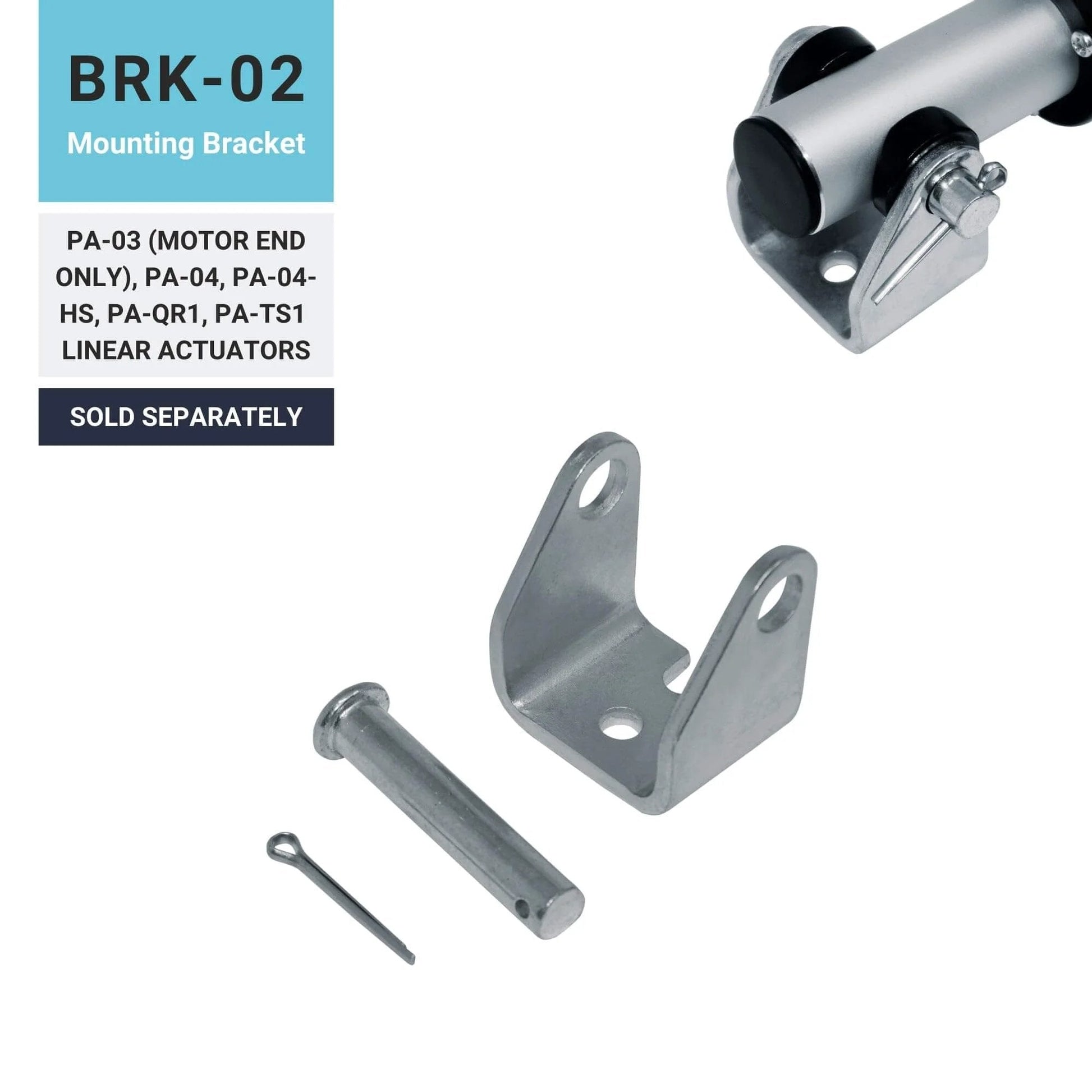 BRK-02 mounting bracket for 22 Inch Stroke Electric Linear Actuator, 400 lbs Force, IP66 Water Resistance shown separately