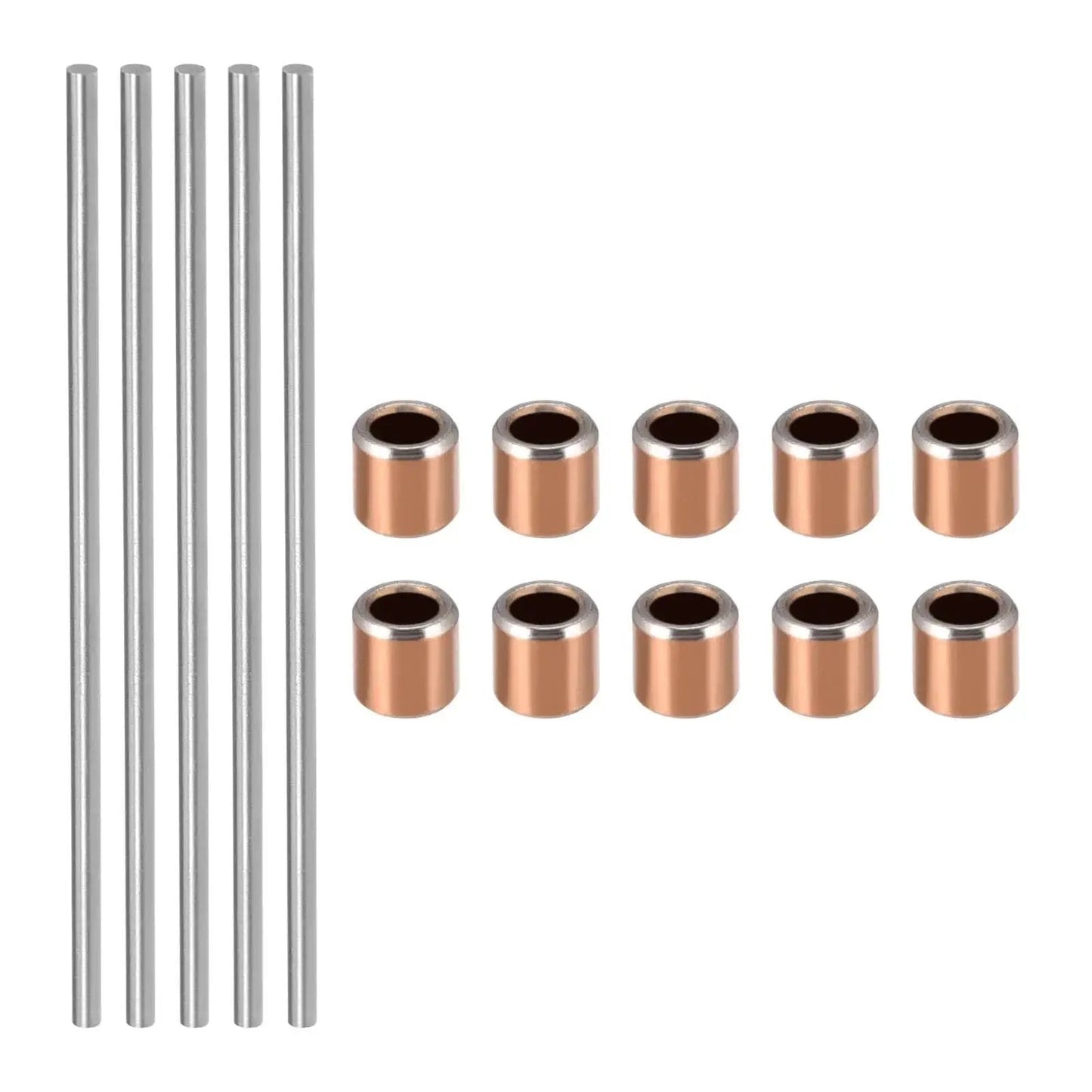 Bearing Sleeve Set 10 Pieces 3 Mm Bore 5 Mm Outer Diameter 5 Mm Length Self Lubricating Tin Bronze Sleeves and 5 Steel Rods