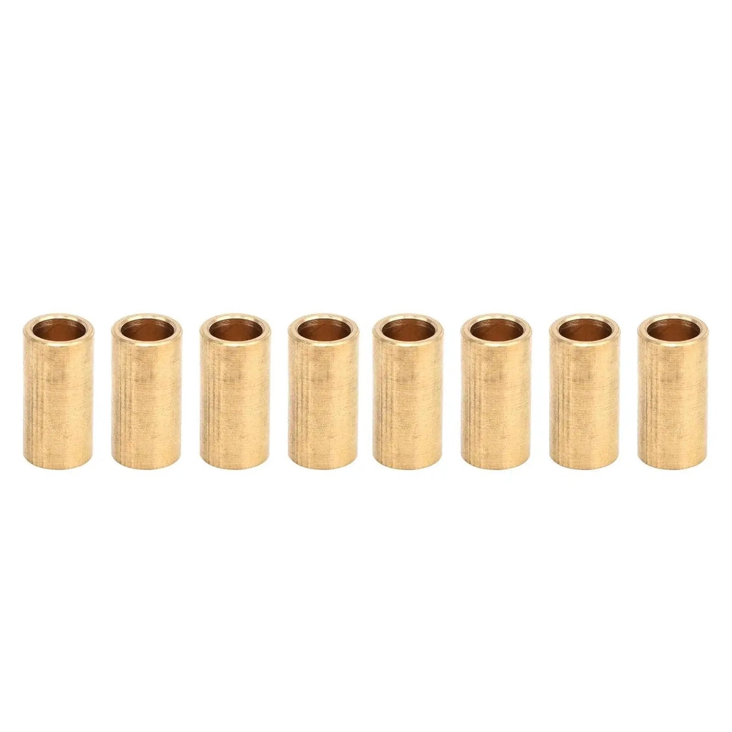 8 Piece Bronze Bushing Set Copper Plain Sleeve Bearing 8mm X 11mm X 22mm Oilless Brass Construction arranged in a row