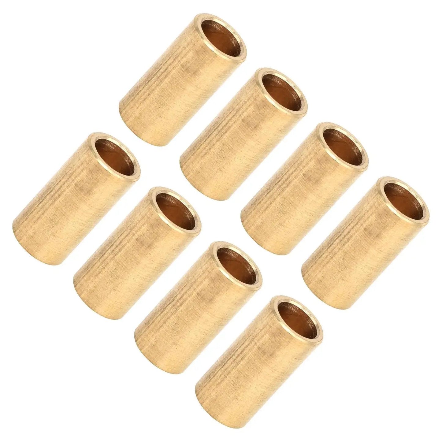 8 Piece Bronze Bushing Set Copper Plain Sleeve Bearing 8mm X 11mm X 22mm shown in an arranged layout