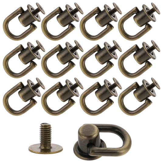 12 Pcs Bronze D Ring Studs With Ball Head Buttons And Rivets Set For Leather Purses Wallets Handbags Durable Metal Hardware For DIY Straps Belts And Accessories Ideal For Leather Crafting And Sewing Projects With Easy Installation And Long Lasting Finish