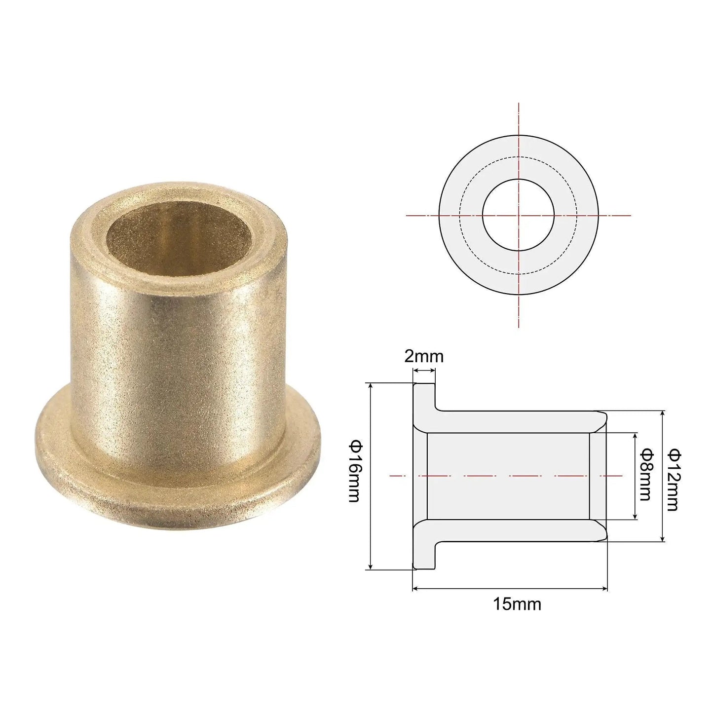 Self Lubricating Bronze Flange Sleeve Bearing With 8mm Bore And 12mm Outer Diameter For 15mm Length 16mm Flange Diameter And 2mm flange thickness 2 pack maintenance free durable sintered bronze bushings by Uxcell