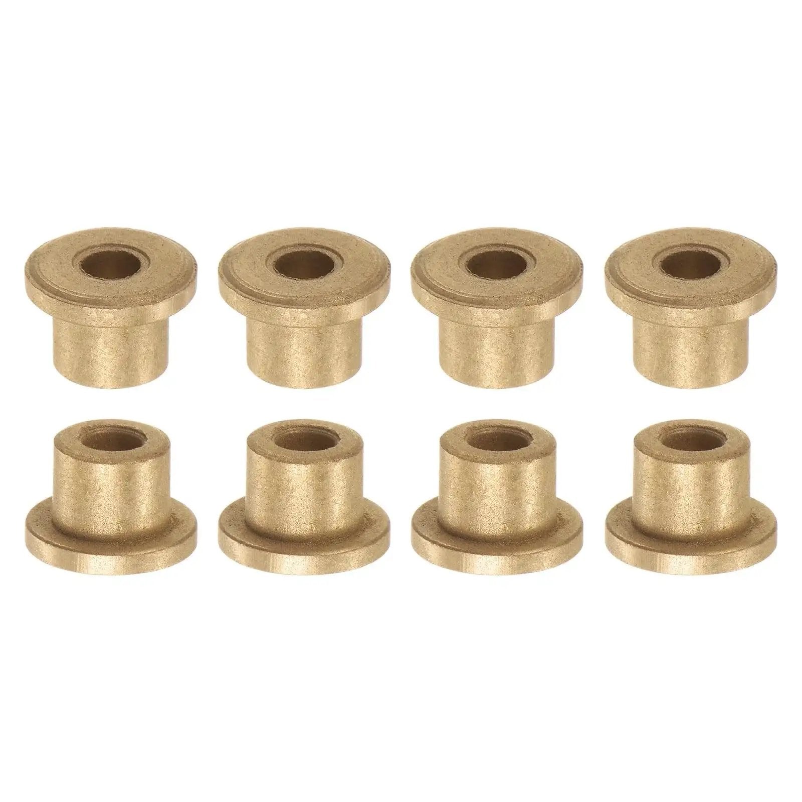Self Lubricating Bronze Flange Bearing Sleeve Kit 8 Piece 4mm Bore 8mm OD shown in a row