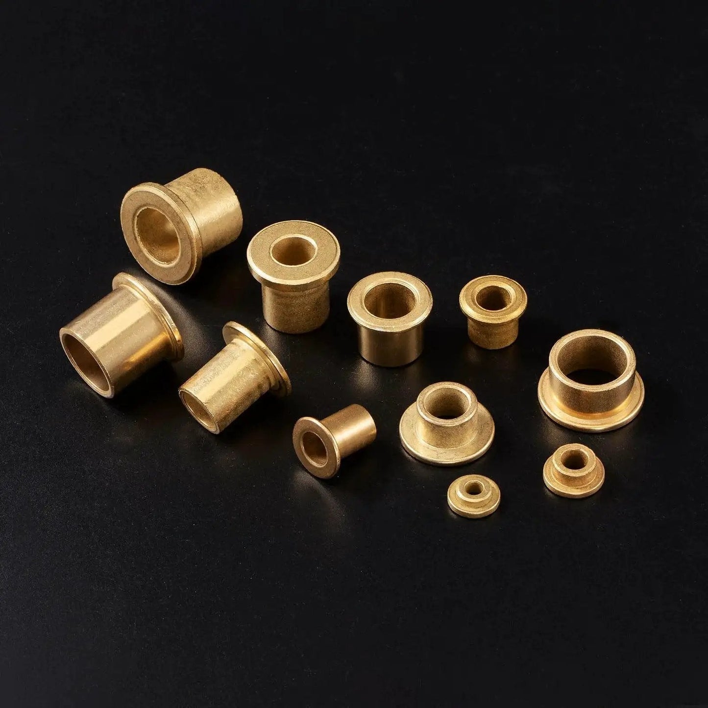 Self Lubricating Bronze Flange Bearing Sleeve Kit 8 Piece 4mm Bore 8mm OD showcasing bronze bushings for industrial equipment.