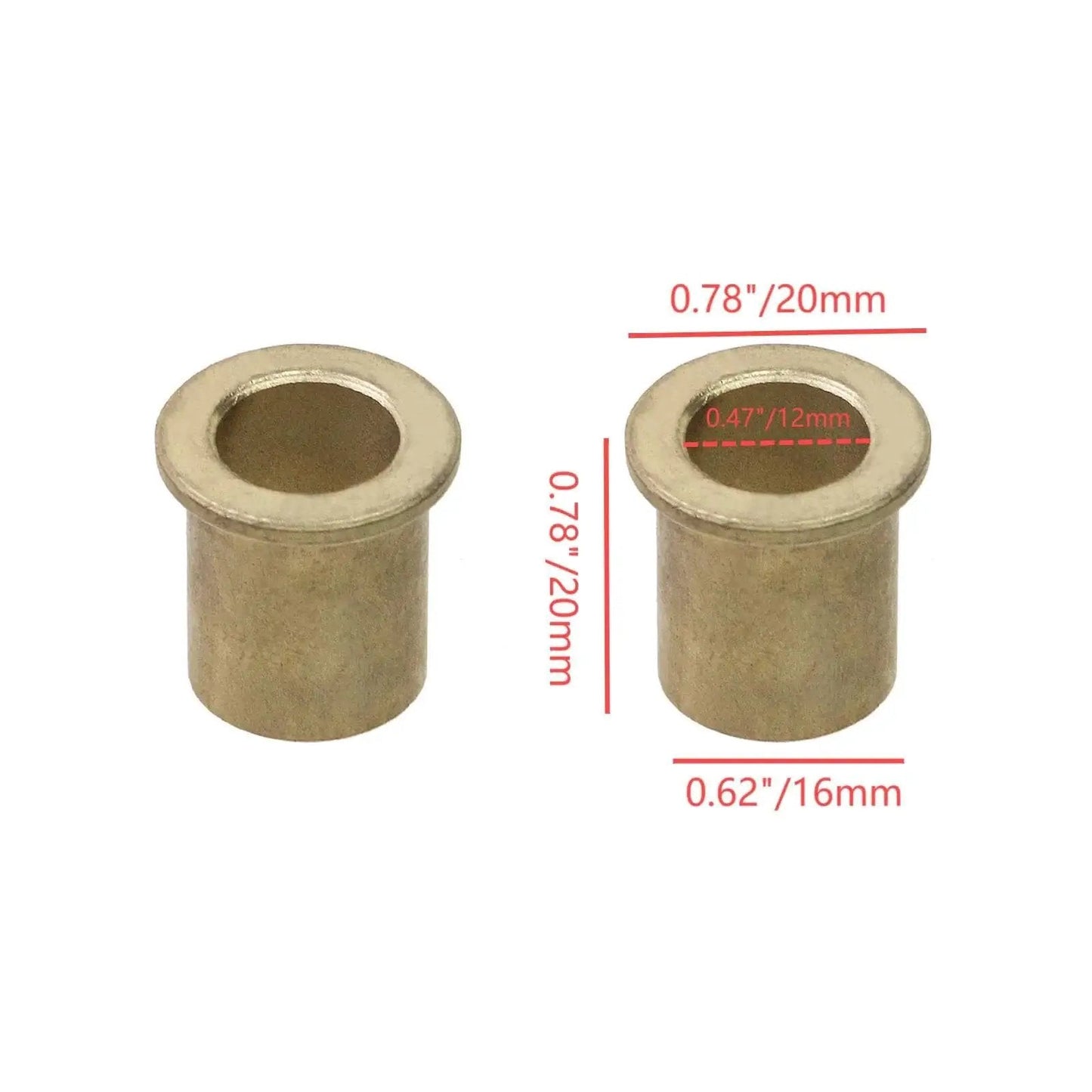 Flange Bearing Sleeve Set 6 Pcs Bronze Self Lubricating Bushings OD 20mm ID 12mm Length 20mm shown with dimensions