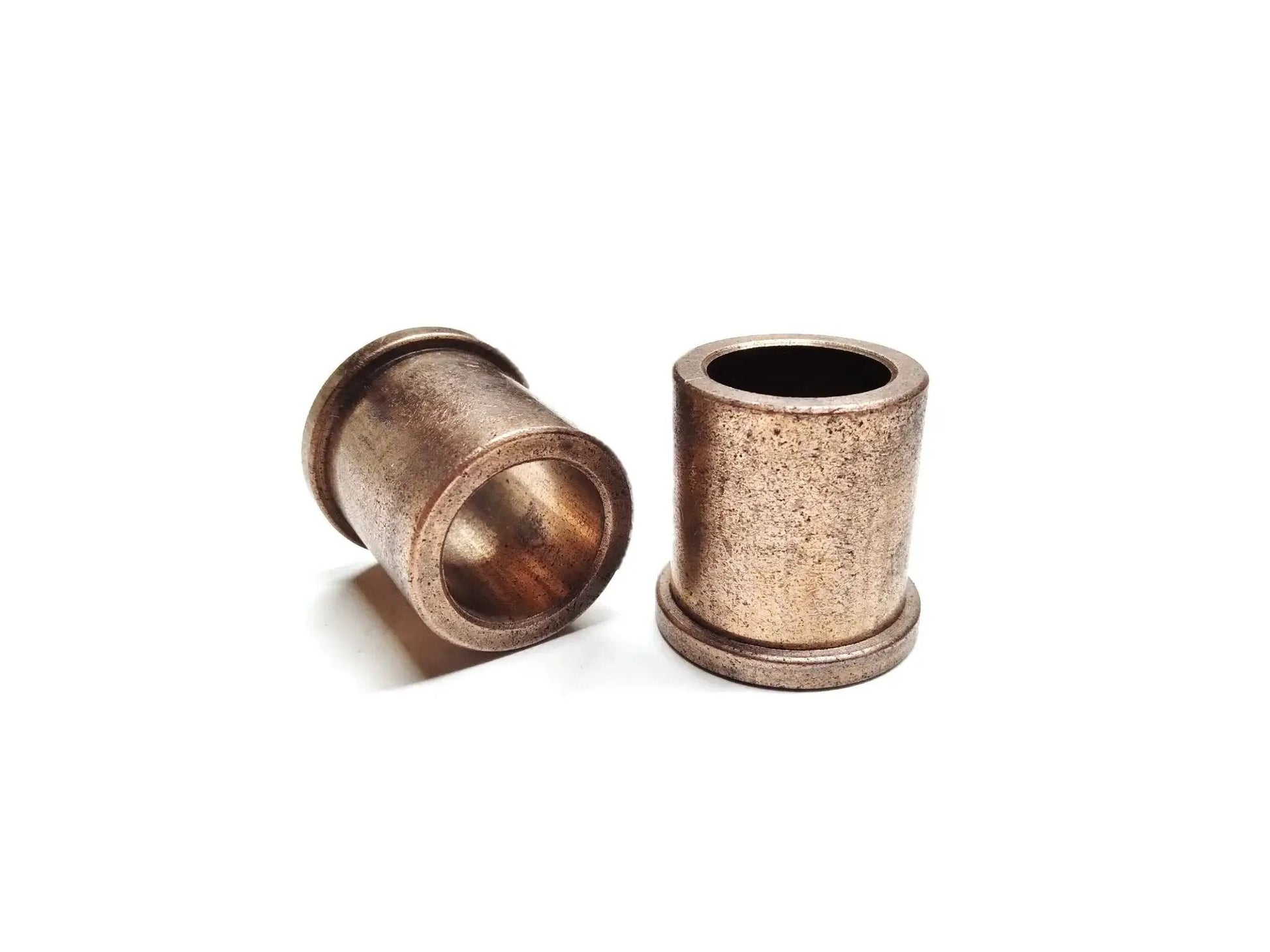Self Lubricating Bronze Sleeve Bearing Flange Bushing SAE 841 Five Eighths ID Thirteen Sixteenths OD Three Quarters Inch Length Made In USA.