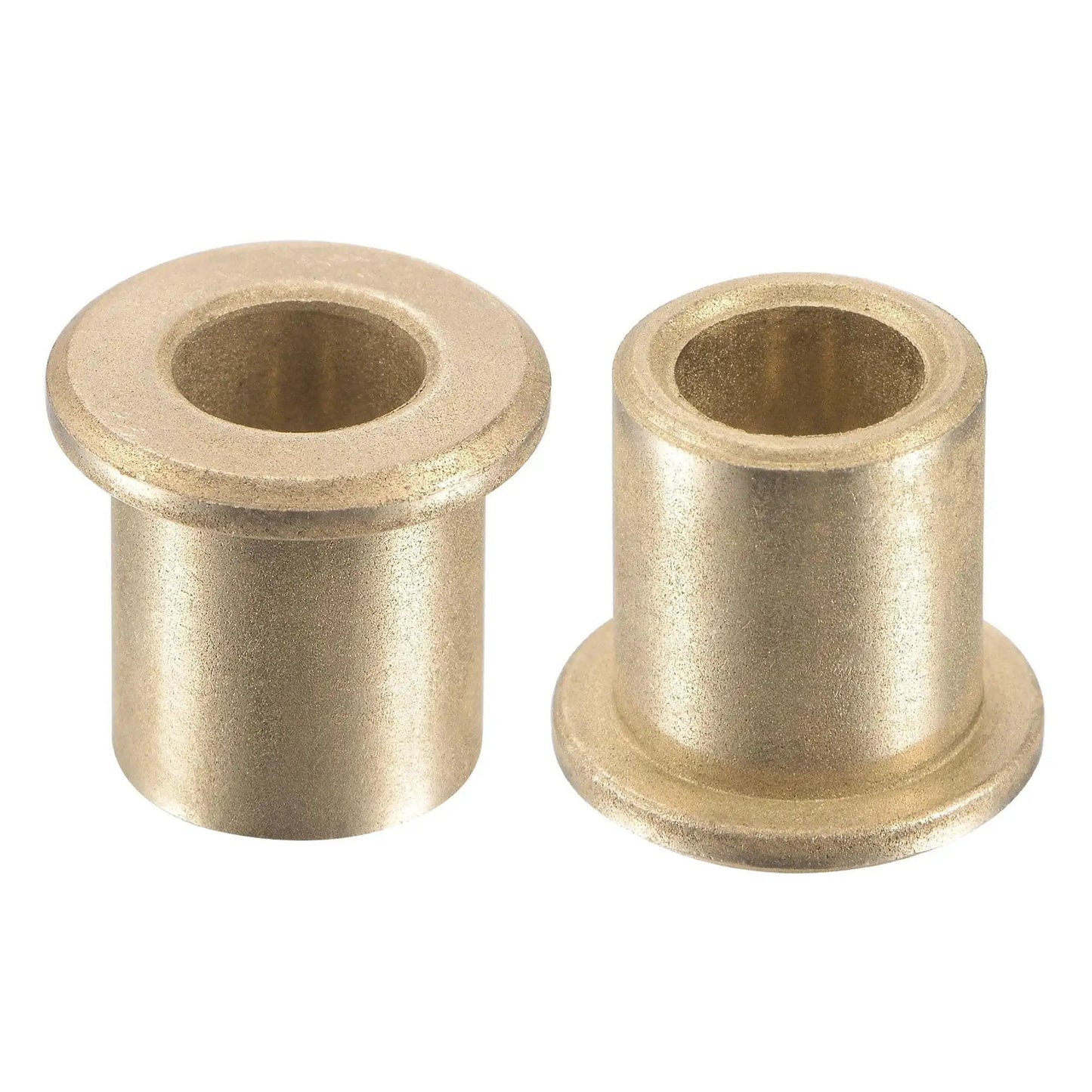 Self Lubricating Bronze Flange Sleeve Bearing With 8mm Bore And 12mm Outer Diameter For 15mm Length 16mm Flange Diameter And 2mm Flange Thickness 2 Pack Maintenance Free Durable Sintered Bronze Bushings By Uxcell, featuring two bronze bushings.