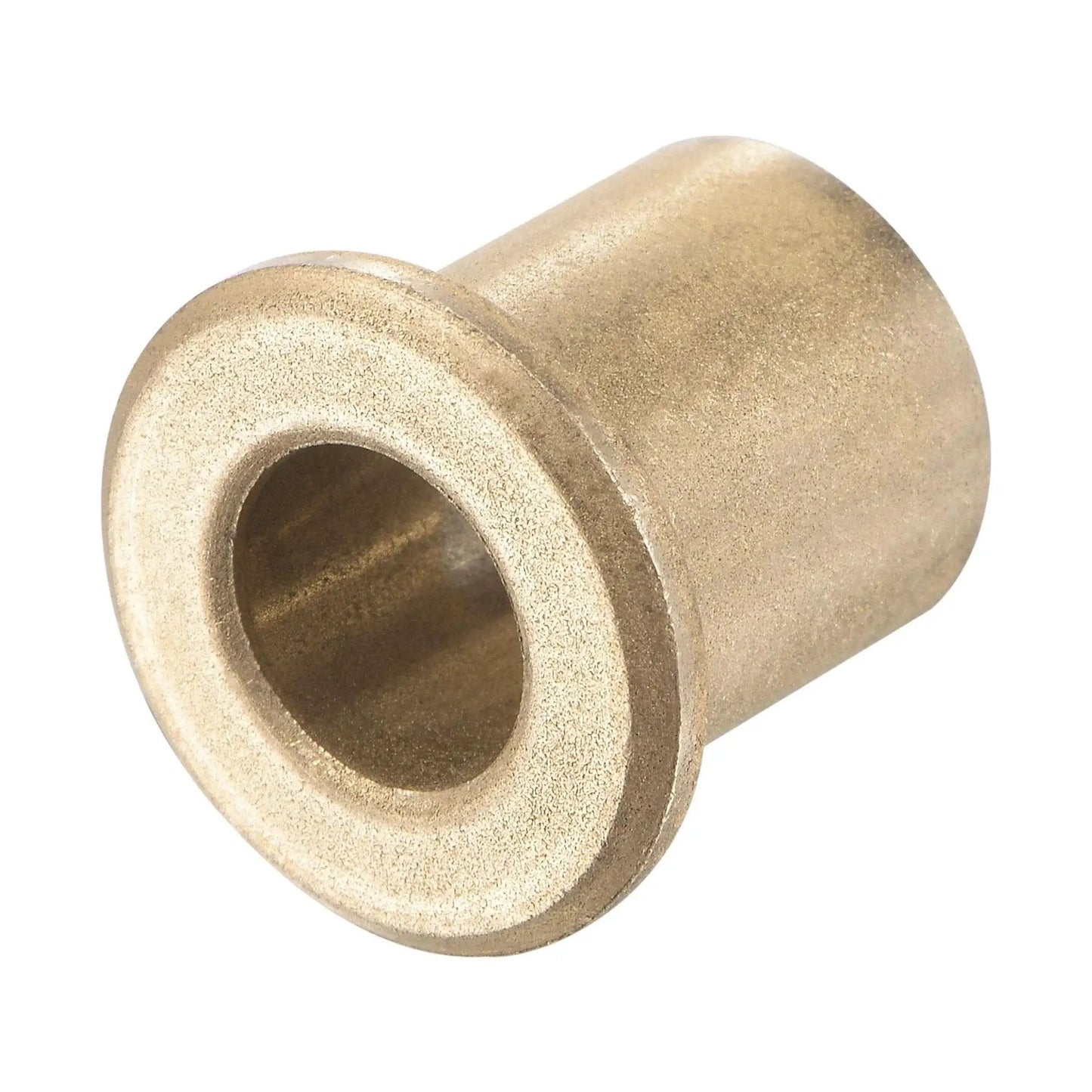 Self Lubricating Bronze Flange Sleeve Bearing With 8mm Bore And 12mm Outer Diameter For 15mm Length 16mm Flange Diameter And 2mm Flange Thickness 2 Pack Maintenance Free Durable Sintered Bronze Bushings By Uxcell, shown in a side view.