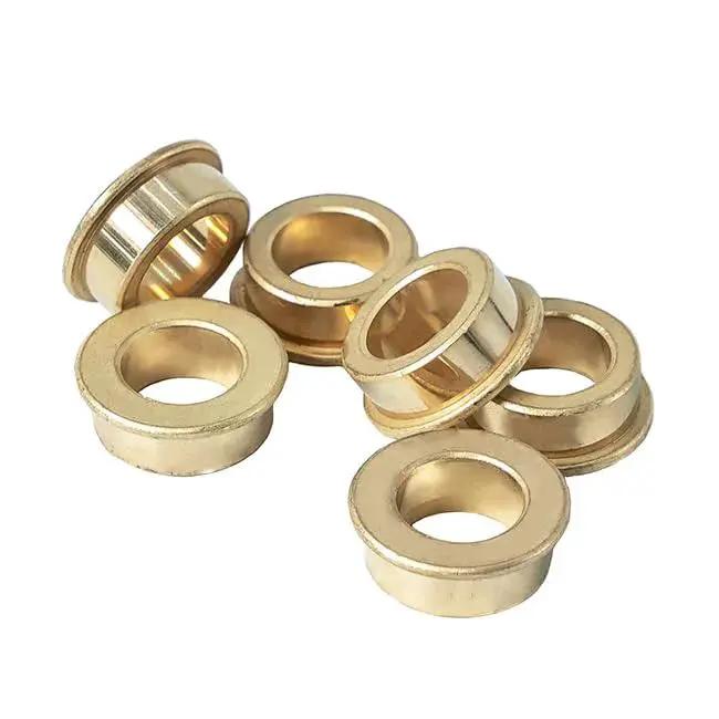 Oil Impregnated Bronze Flanged Bushings With 0.500 In Bore, 0.750 In OD, 0.875 In Flange, 0.313 In Width, 6 pack on white background