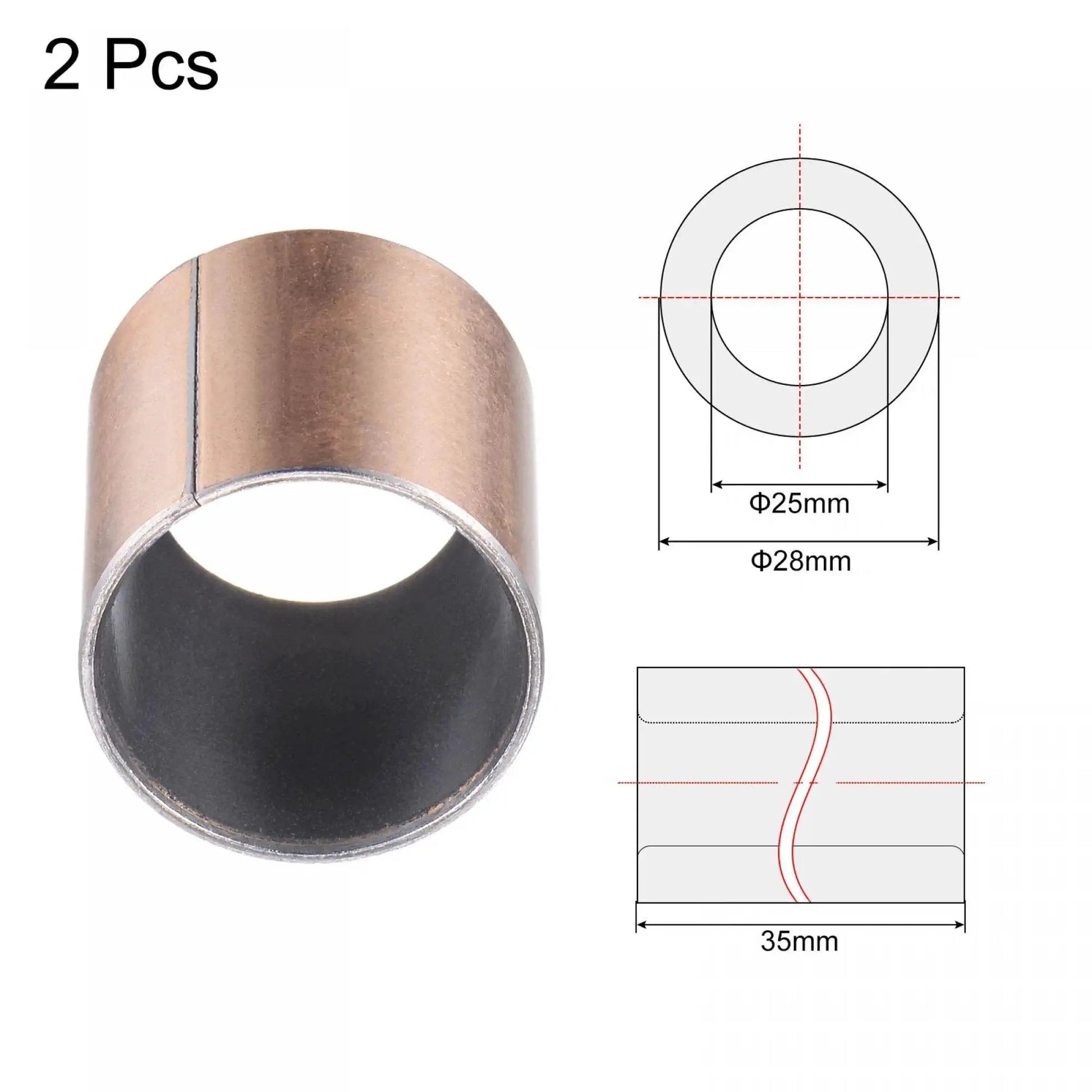 Sleeve Bearing 25mm Bore 28mm Outer Diameter 35mm Length Oilless Wrapped Bronze Sintered Composite Coated Bushing Set Of 2