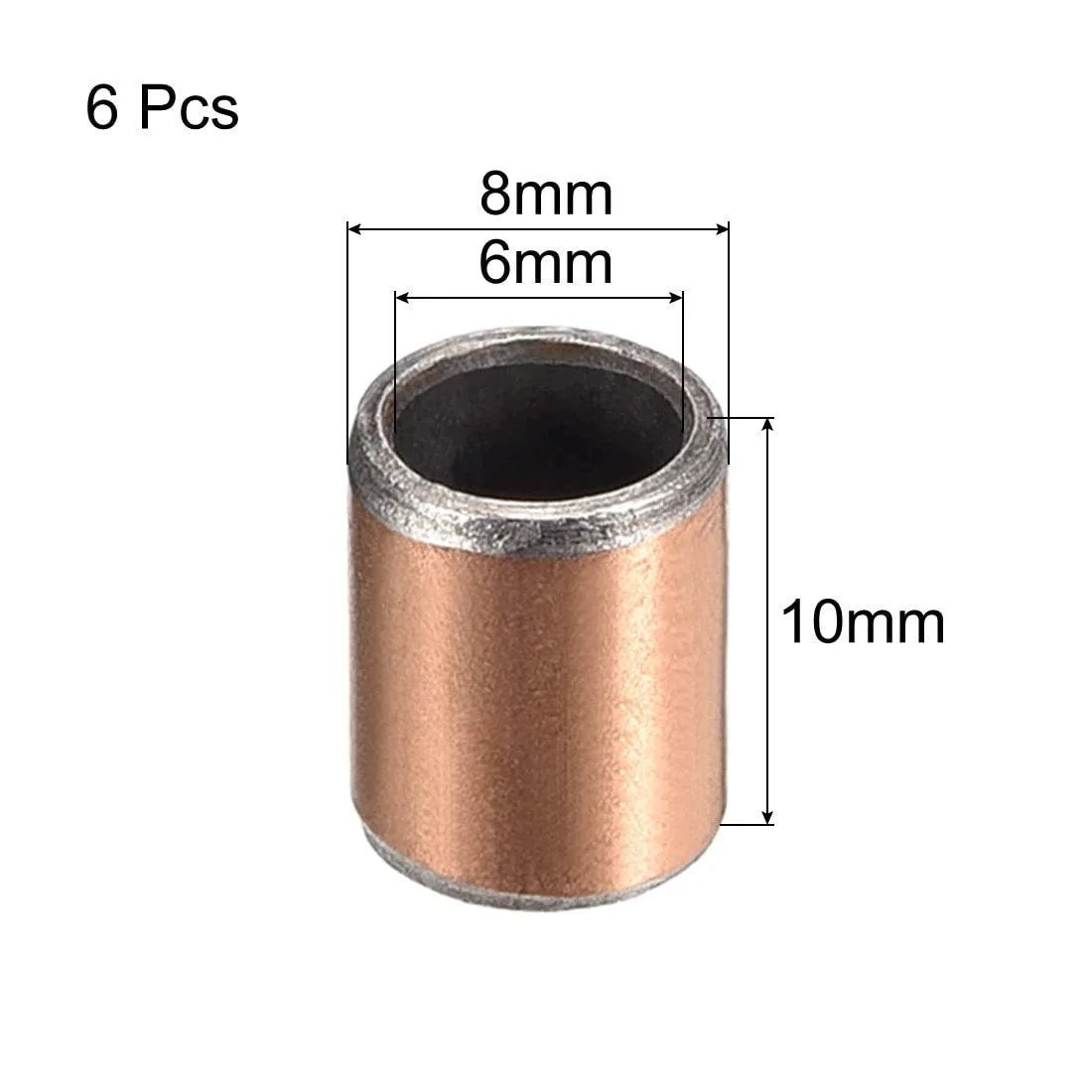 Oilless Sleeve Bearings 6mm Bore 8mm OD 10mm Length Set Of Six Bronze Sintered Composite Coated Carbon Steel Base