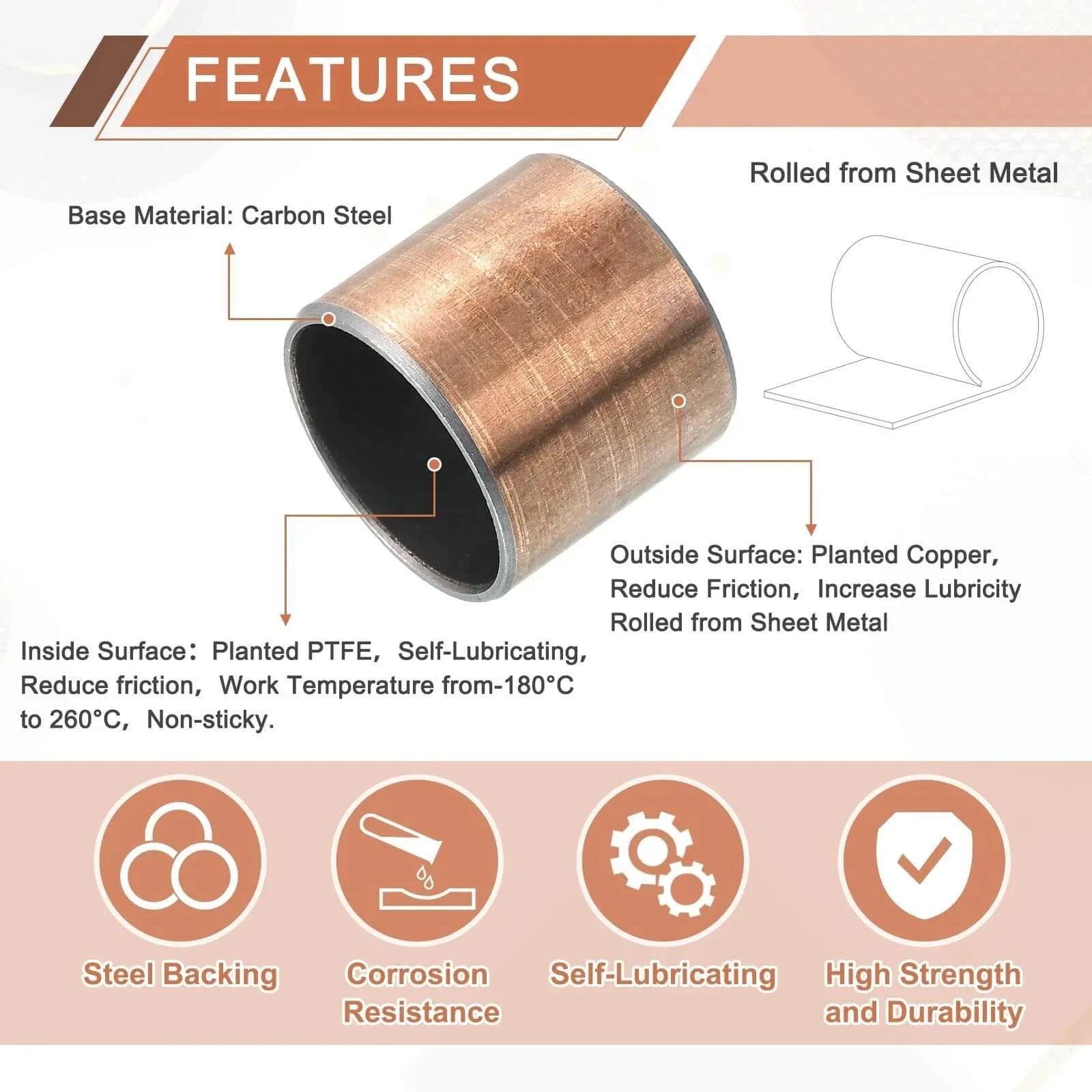 10 Pack Sleeve Bearings One Inch Bore And One And One Eighth Inch Outer Diameter One Inch Length Self Lubricating Oilless Bushings Features