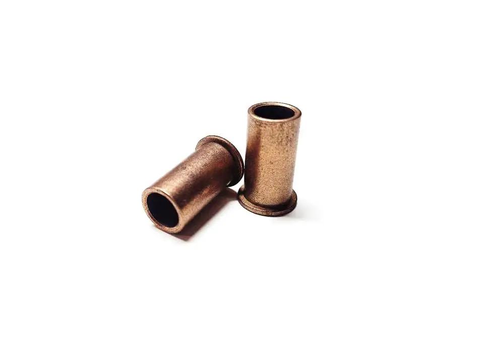 Self Lubricating Bronze Sleeve Bearing Three Eighths Inch by One Half Inch by One Inch With Flange Made In USA SAE 841 Bronze